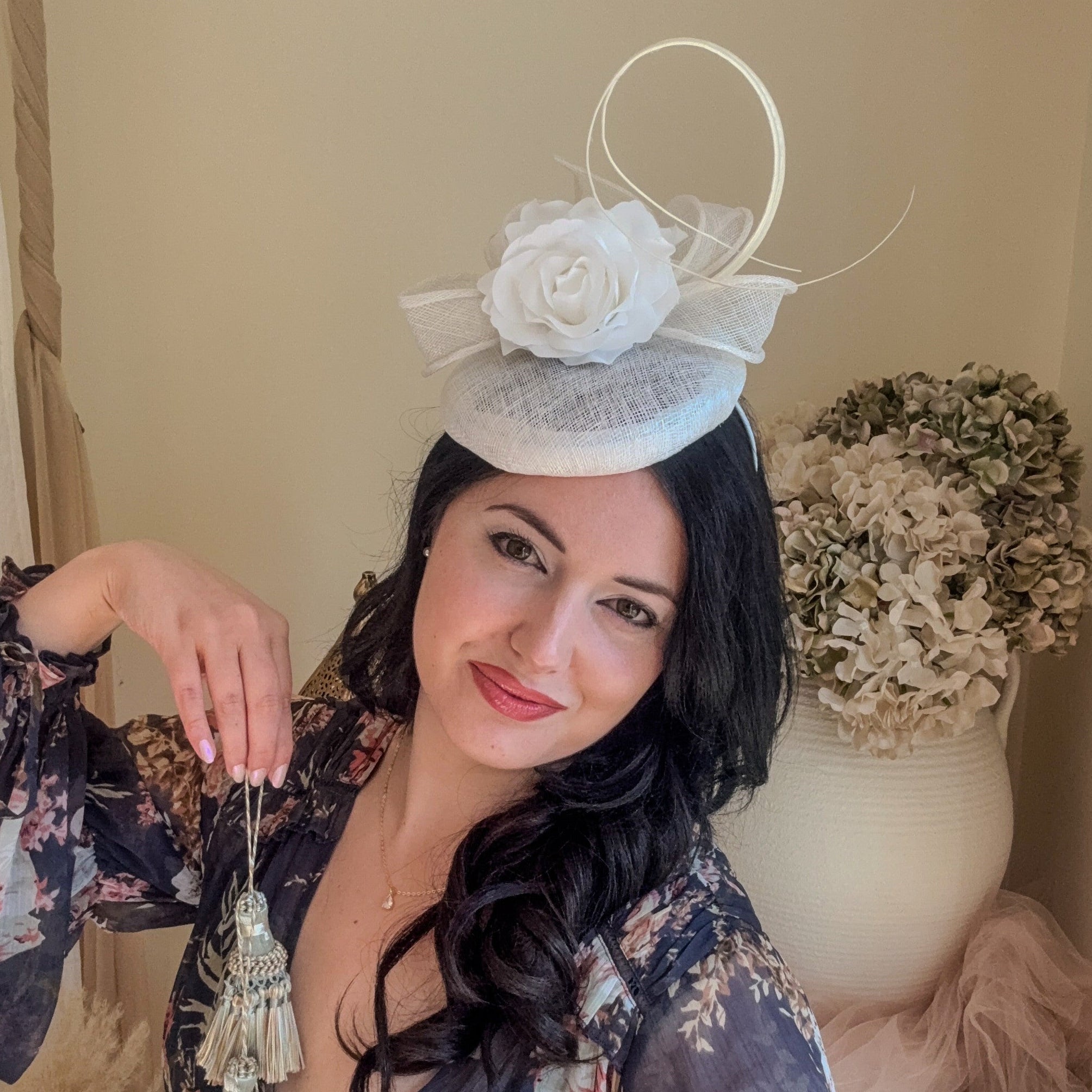White flower fascinator hat