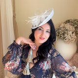 White feather disc saucer fascinator hat
