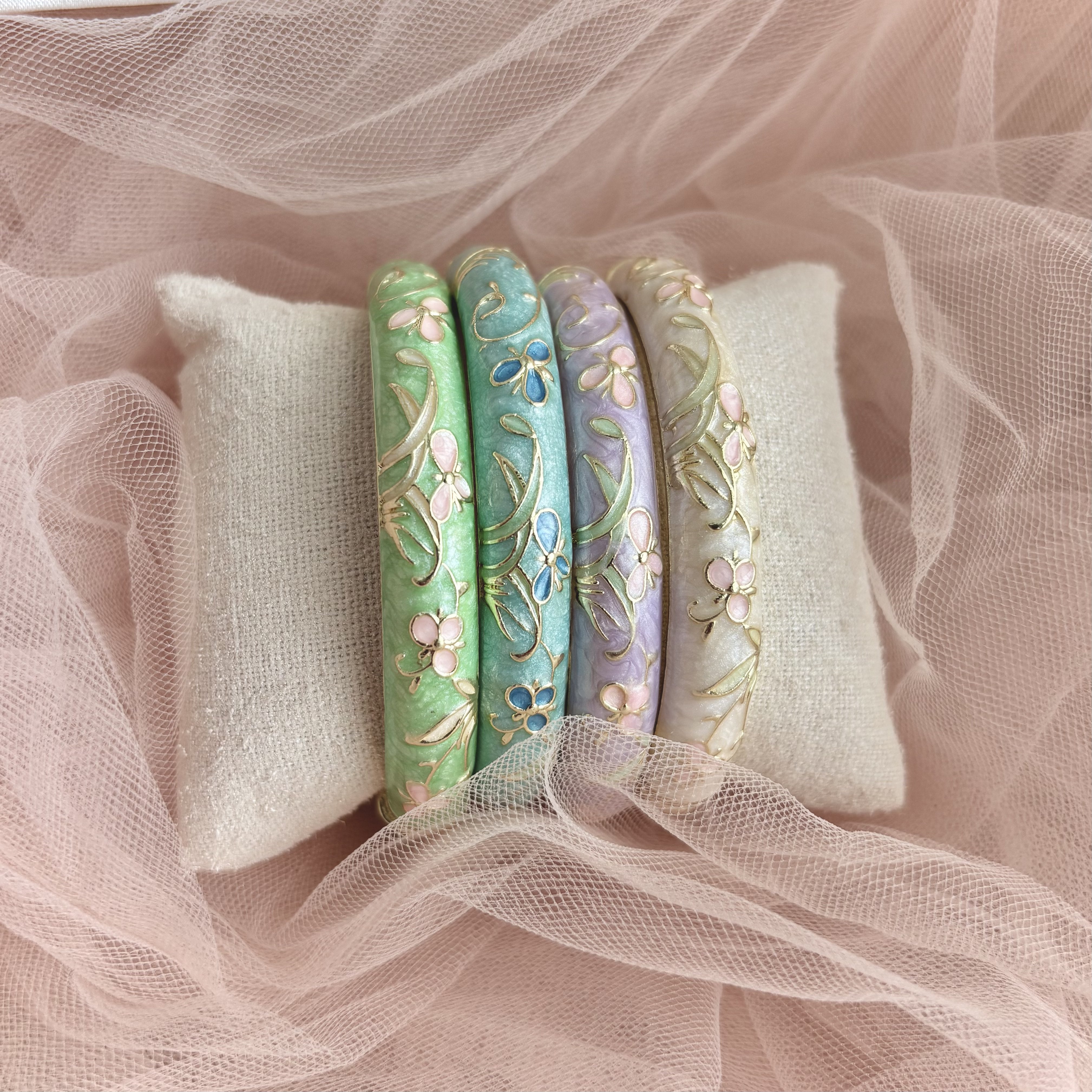 Cloisonné Enamel Bangles - Midsummer Pastel Gold Stacking Bracelets