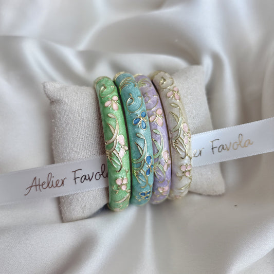 Cloisonné Enamel Bangles - Midsummer Pastel Gold Stacking Bracelets