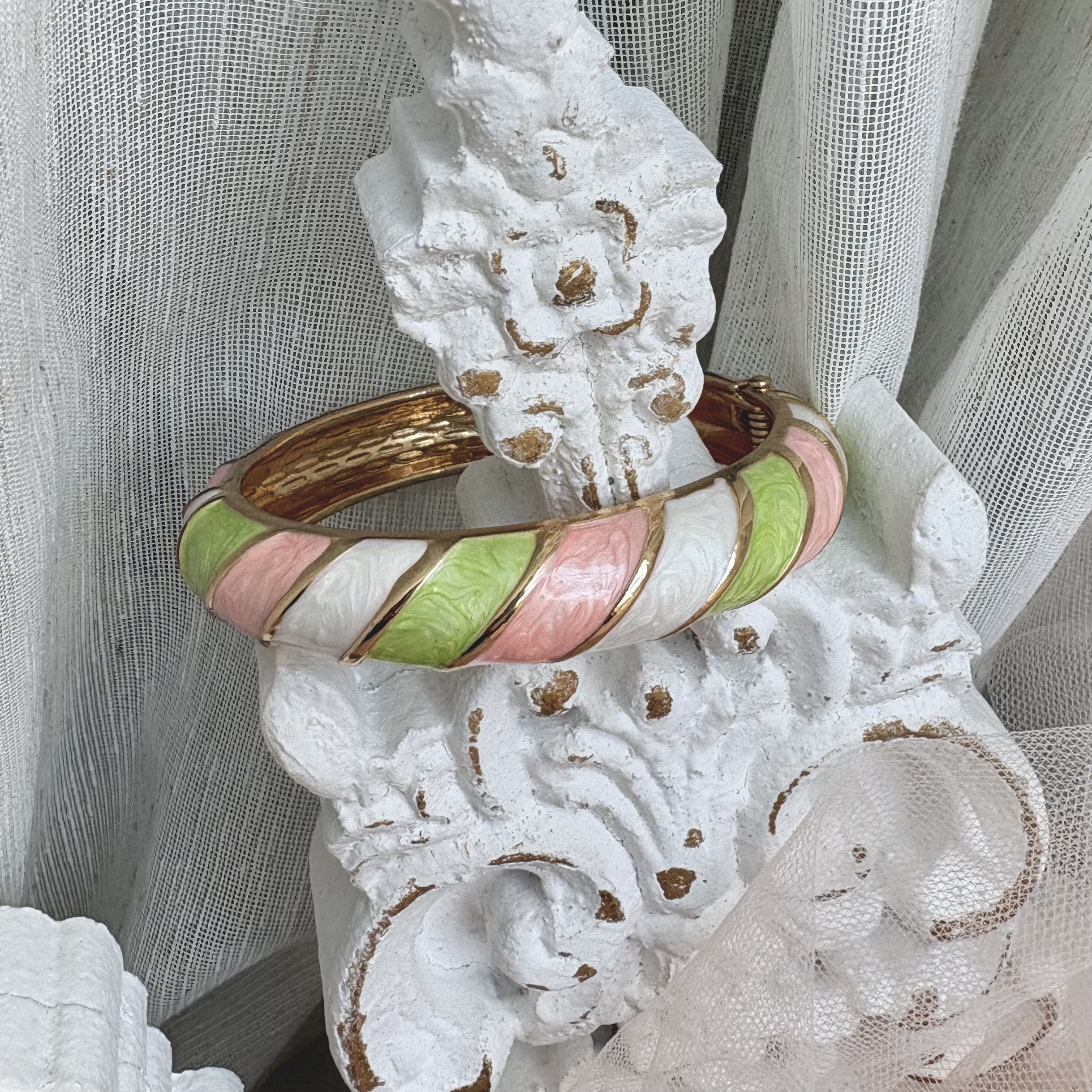 Cloisonné Enamel Colourful Bangles - Candy Twirl Gold Stacking Bracelets