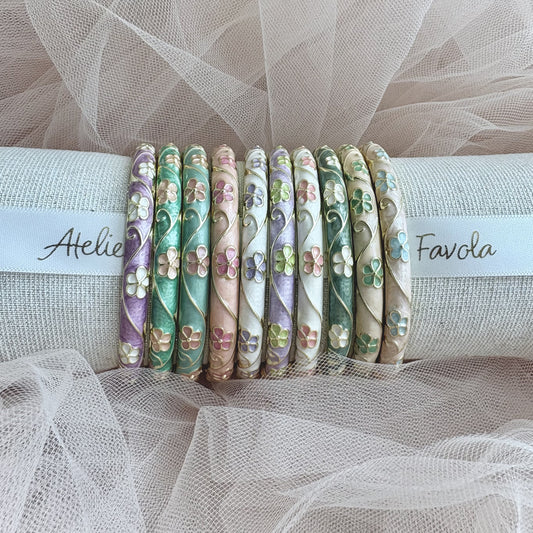 Cloisonné Enamel Flower Bangles -Midsummer Daisy Gold Stacking Bracelets