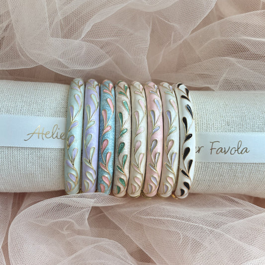 Cloisonné Enamel Pastel Bangles - Meadow Swirl Gold Stacking Bracelets