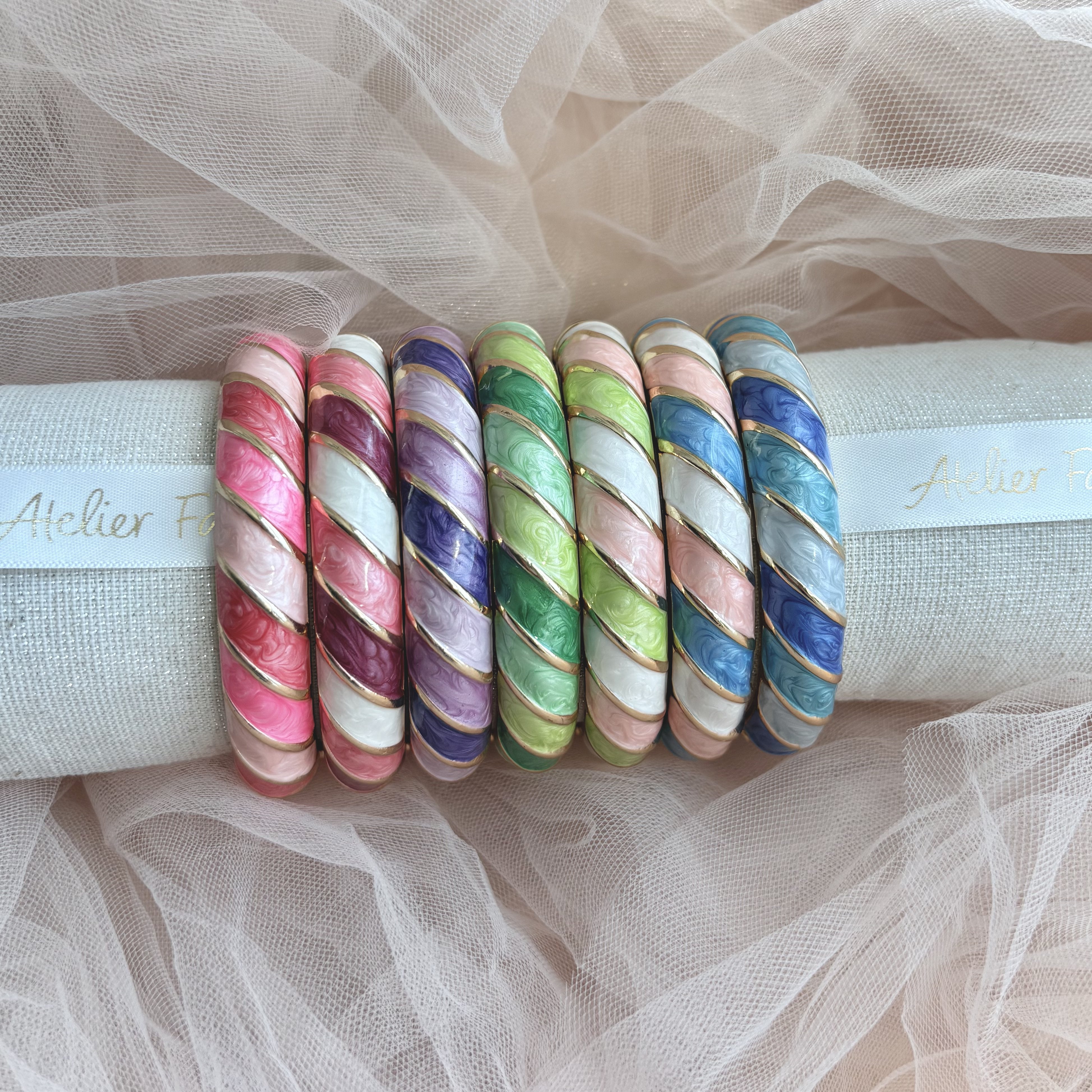 Cloisonné Enamel Colourful Bangles - Candy Twirl Gold Stacking Bracelets