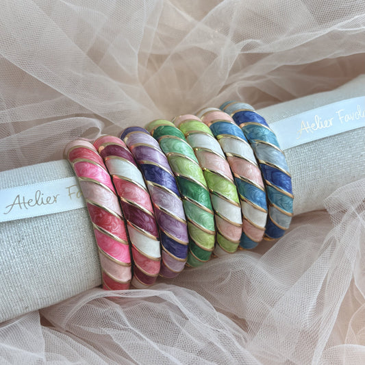 Cloisonné Enamel Colourful Bangles - Candy Twirl Gold Stacking Bracelets