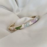Cloisonné Enamel Bangles -Lotus Flower Gold Stacking Bracelets