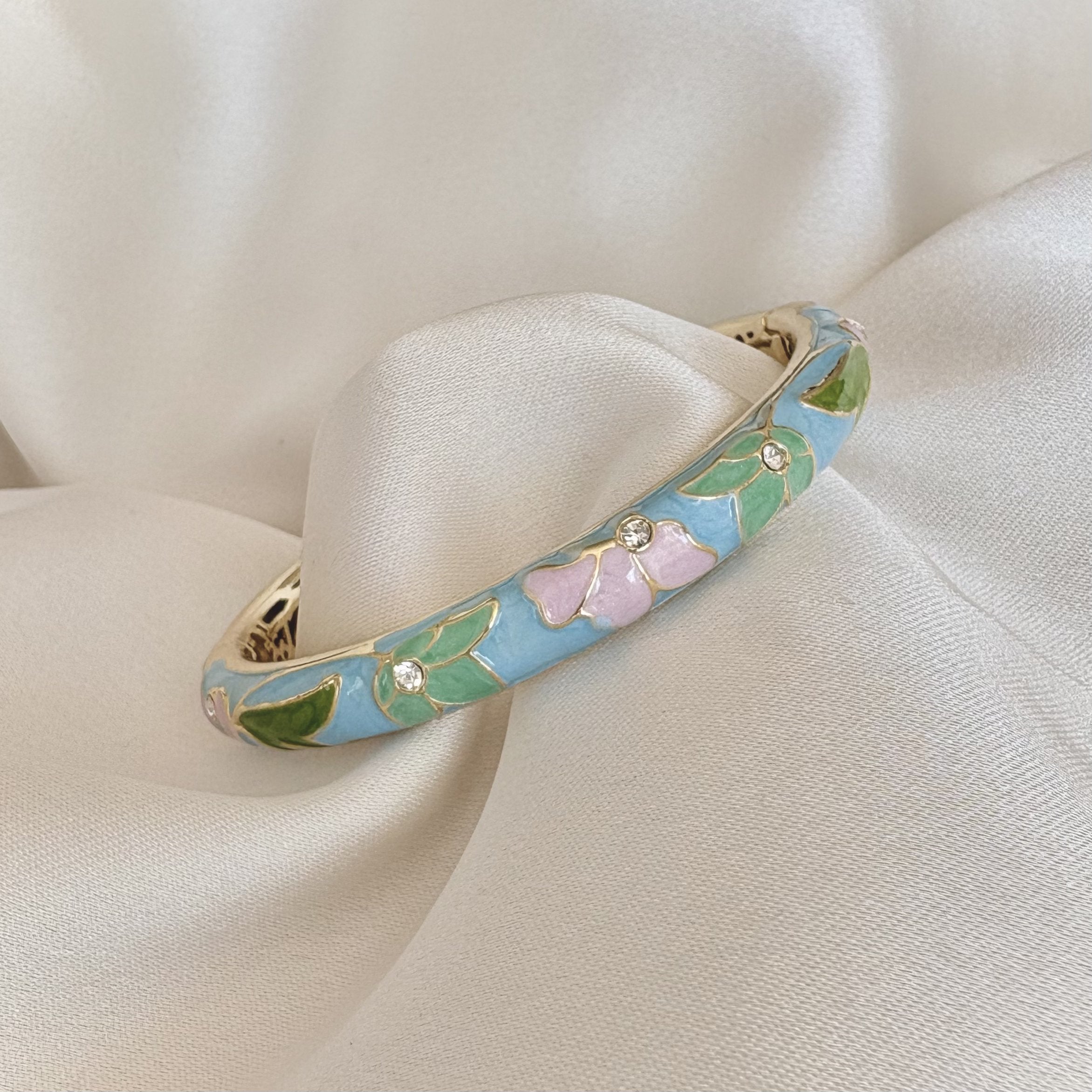 Cloisonné Enamel Bangles -Lotus Flower Gold Stacking Bracelets