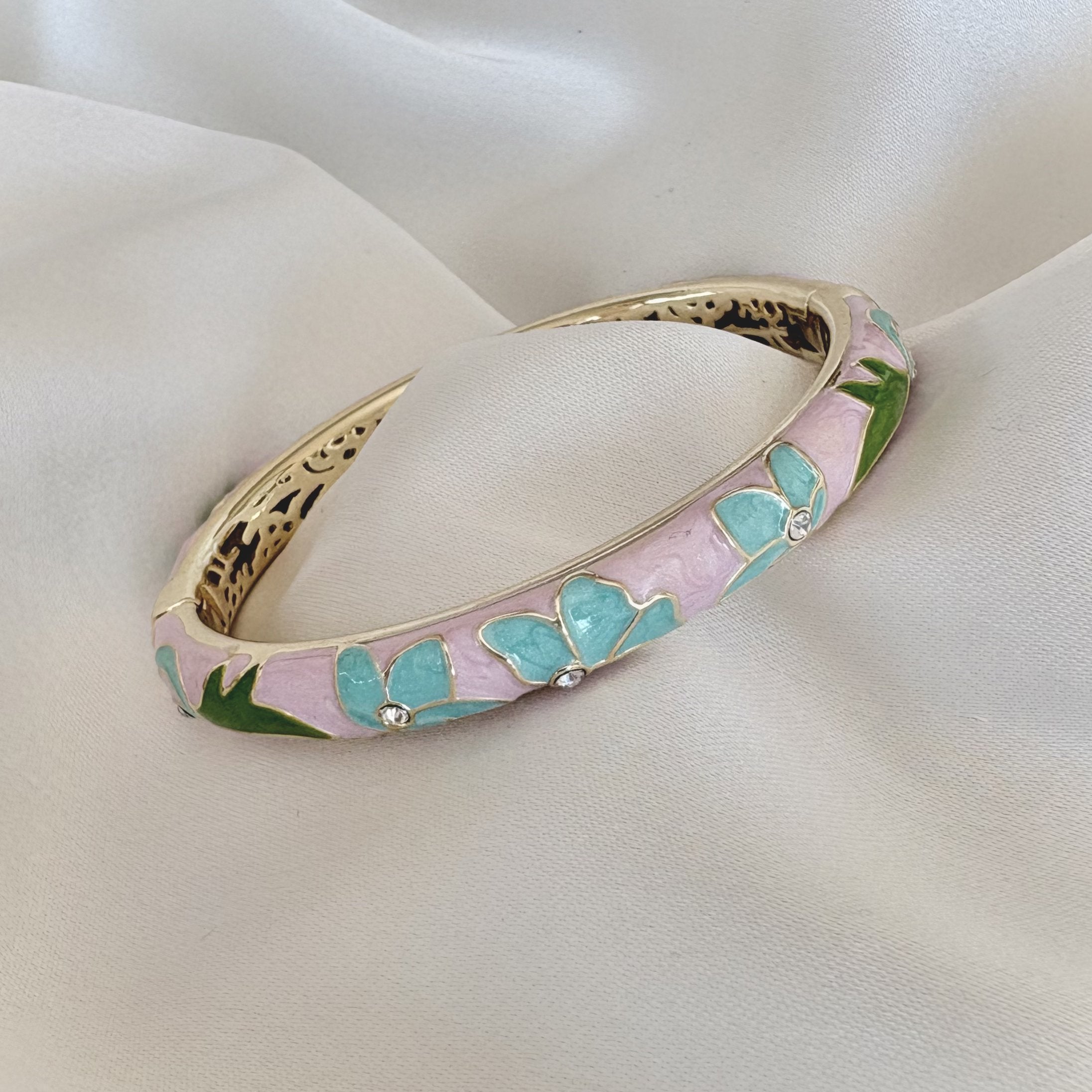 Cloisonné Enamel Bangles -Lotus Flower Gold Stacking Bracelets