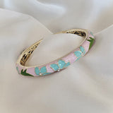Cloisonné Enamel Bangles -Lotus Flower Gold Stacking Bracelets