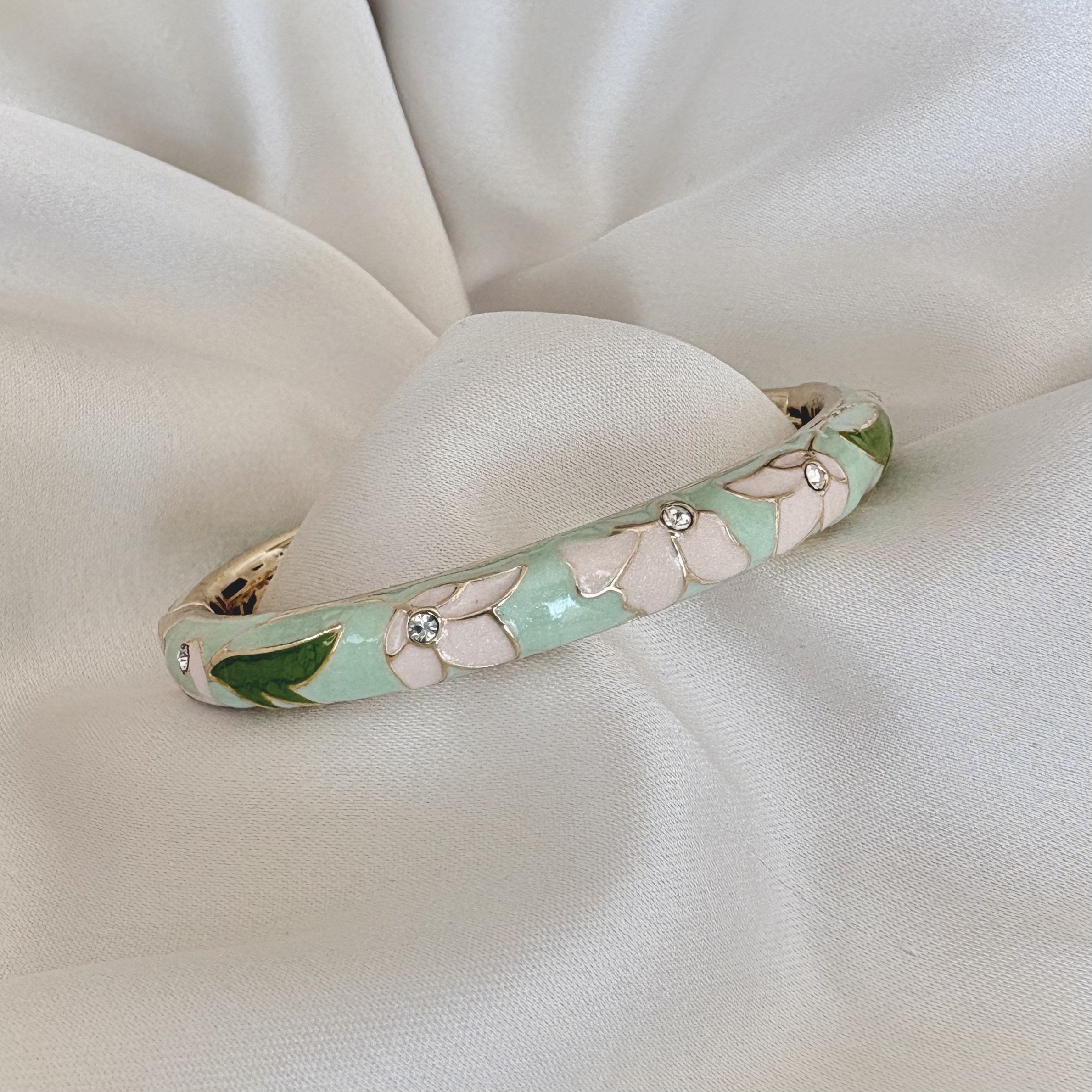 Cloisonné Enamel Bangles -Lotus Flower Gold Stacking Bracelets