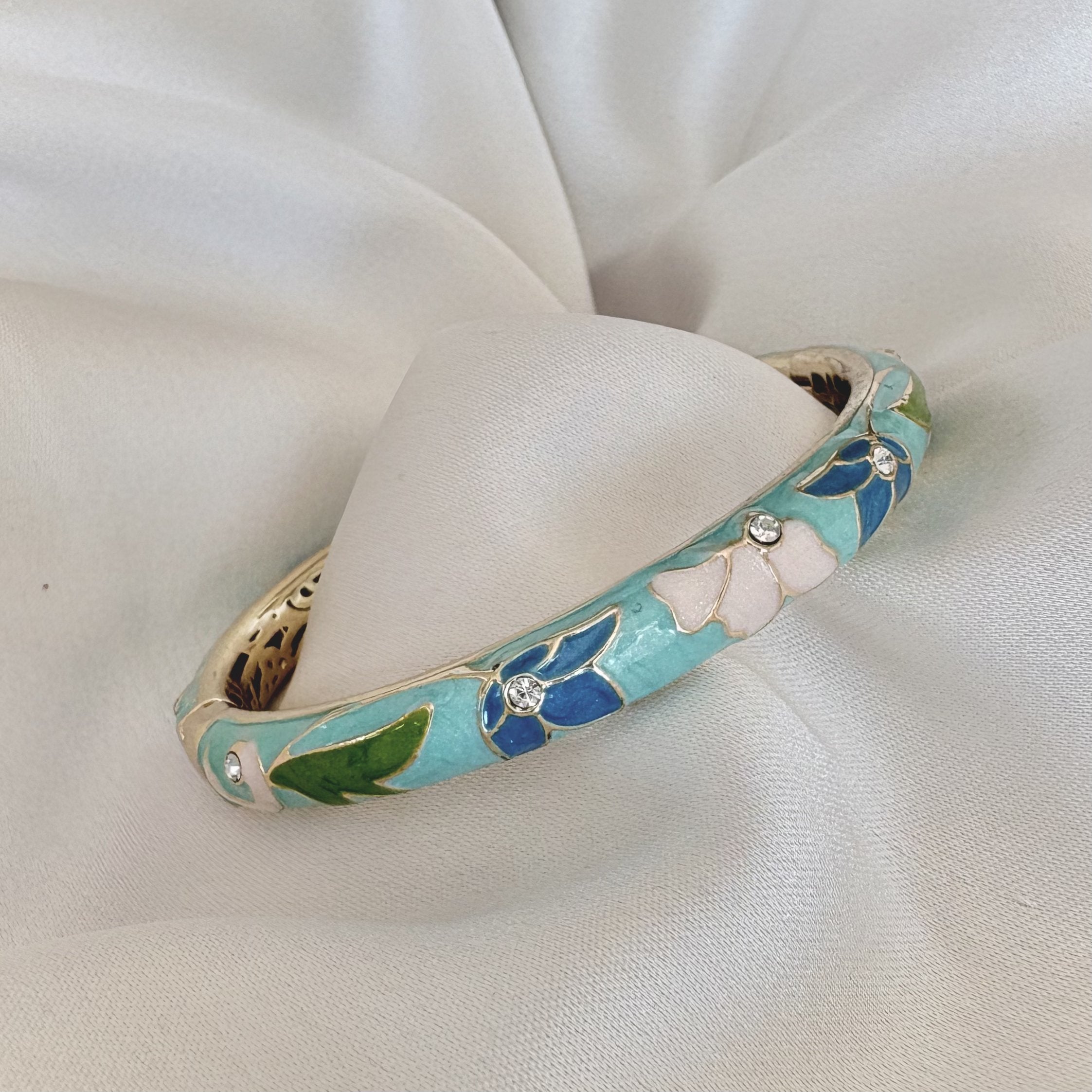 Cloisonné Enamel Bangles -Lotus Flower Gold Stacking Bracelets