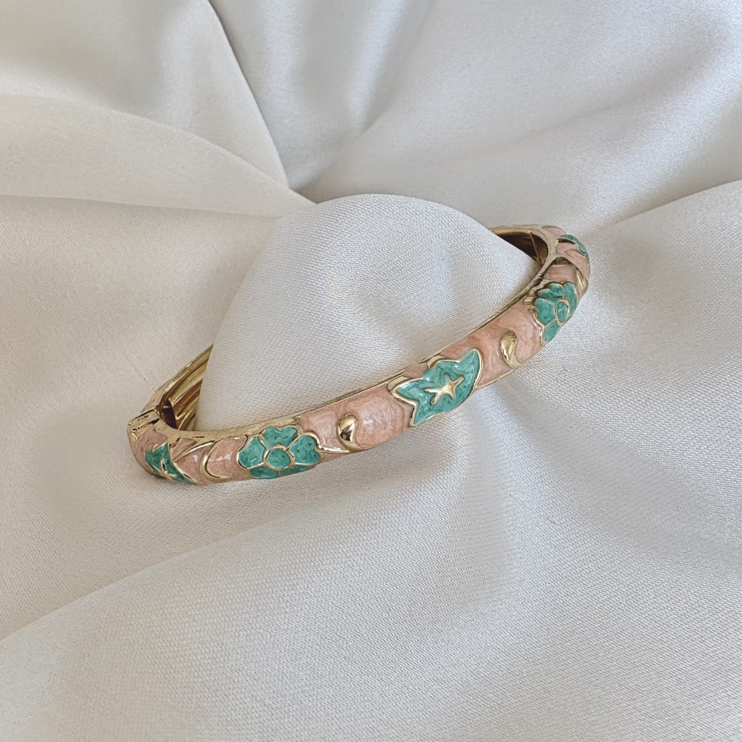 Cloisonné Enamel Bangles - Maple Moonflower Gold Stacking Bracelets