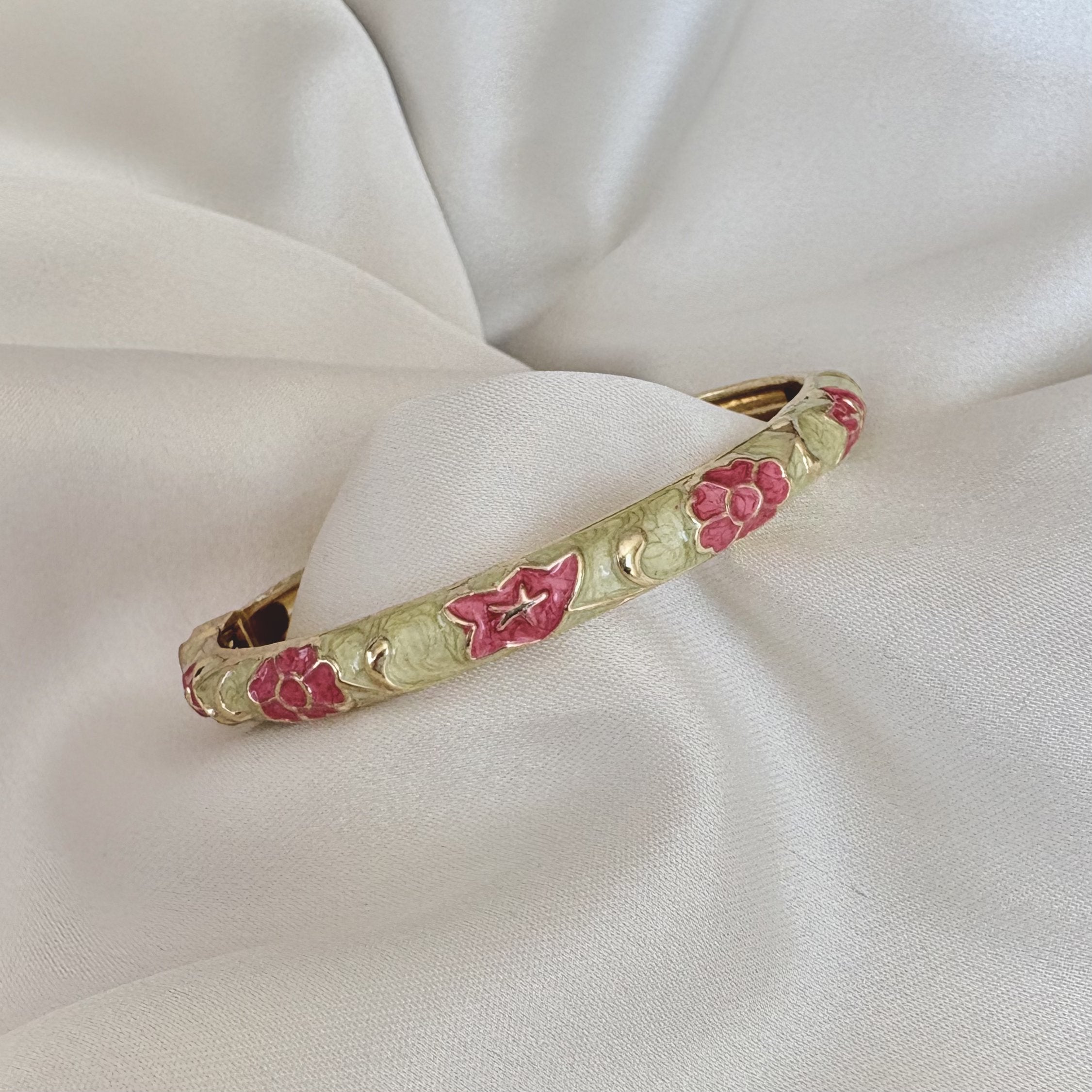 Cloisonné Enamel Bangles - Maple Moonflower Gold Stacking Bracelets
