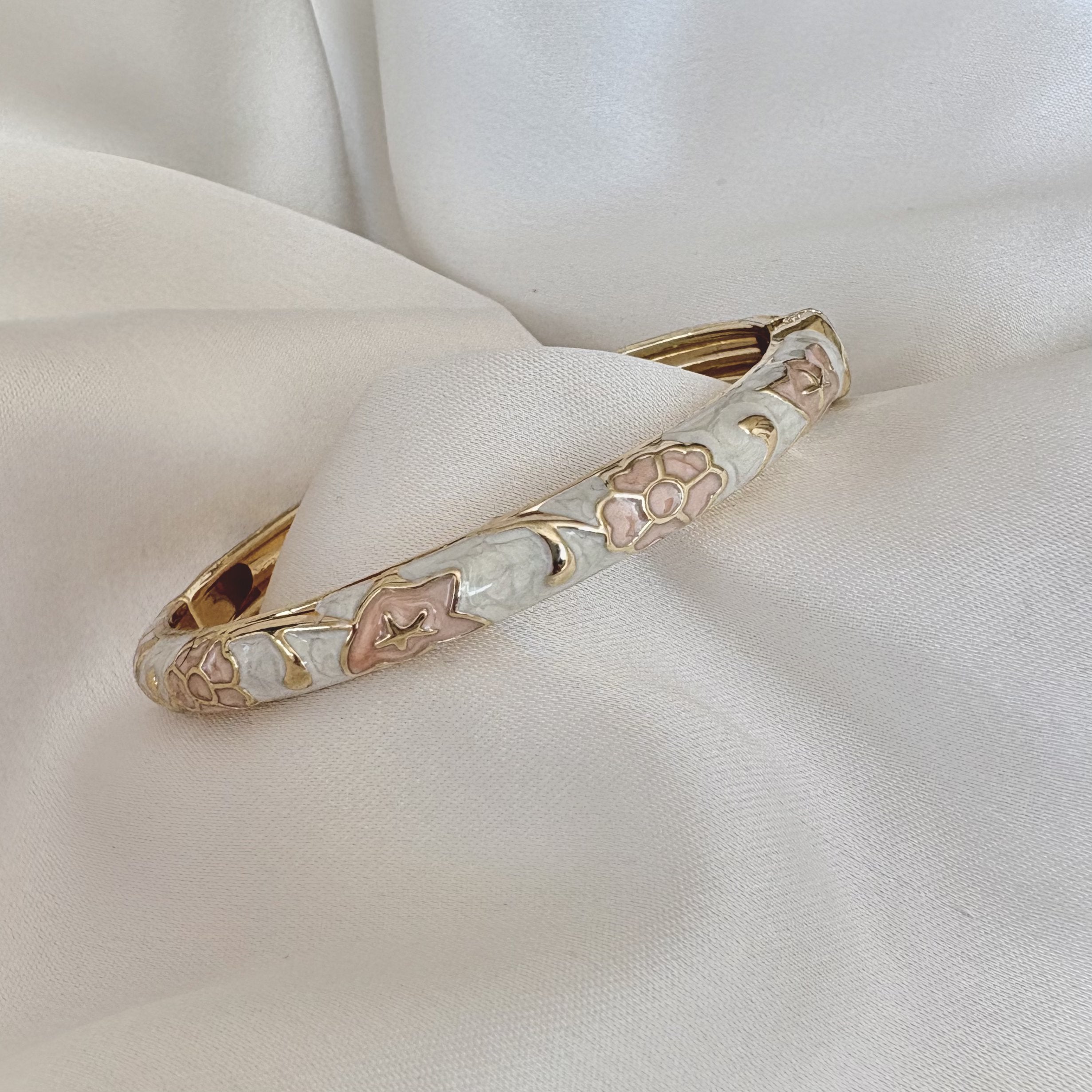 Cloisonné Enamel Bangles - Maple Moonflower Gold Stacking Bracelets