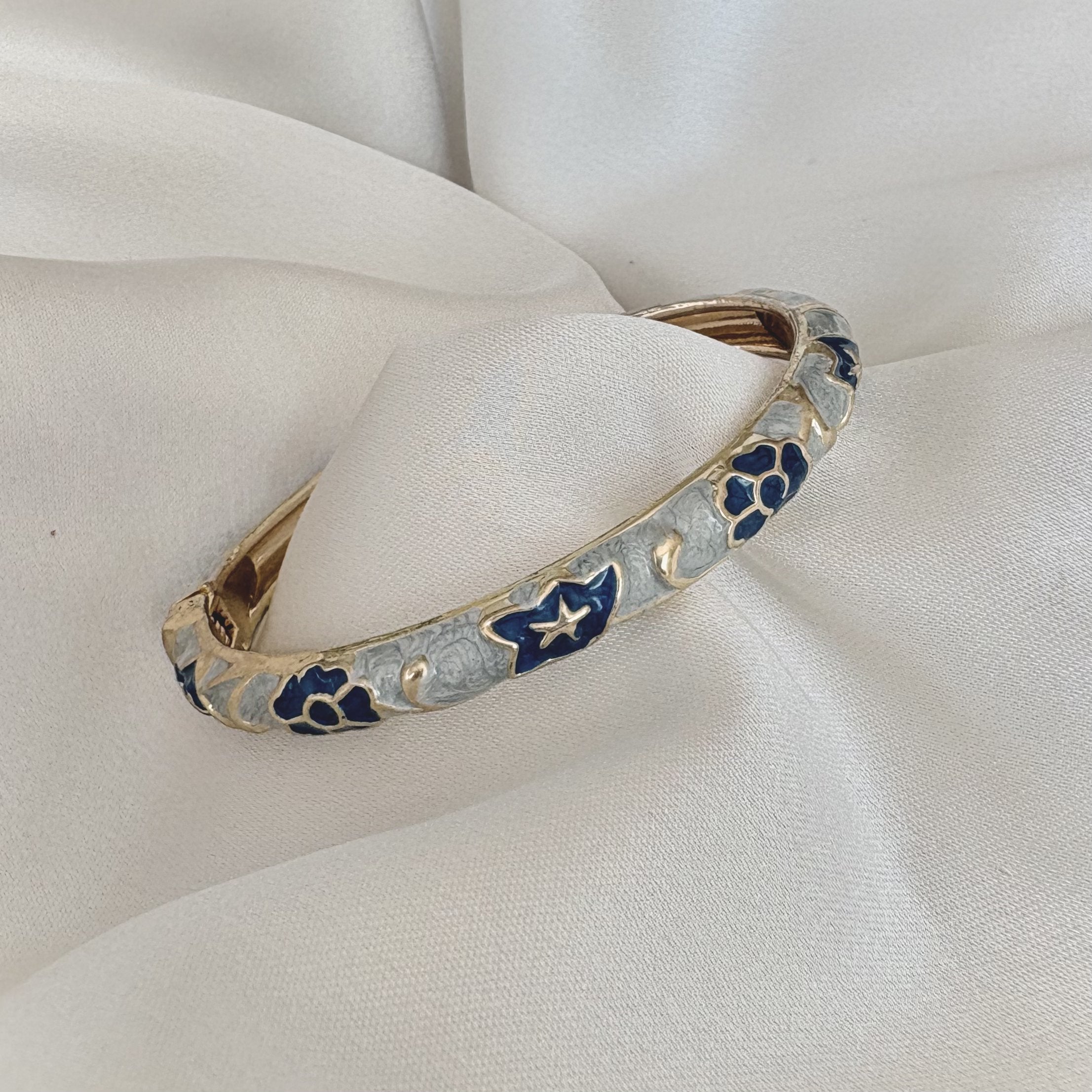 Cloisonné Enamel Bangles - Maple Moonflower Gold Stacking Bracelets