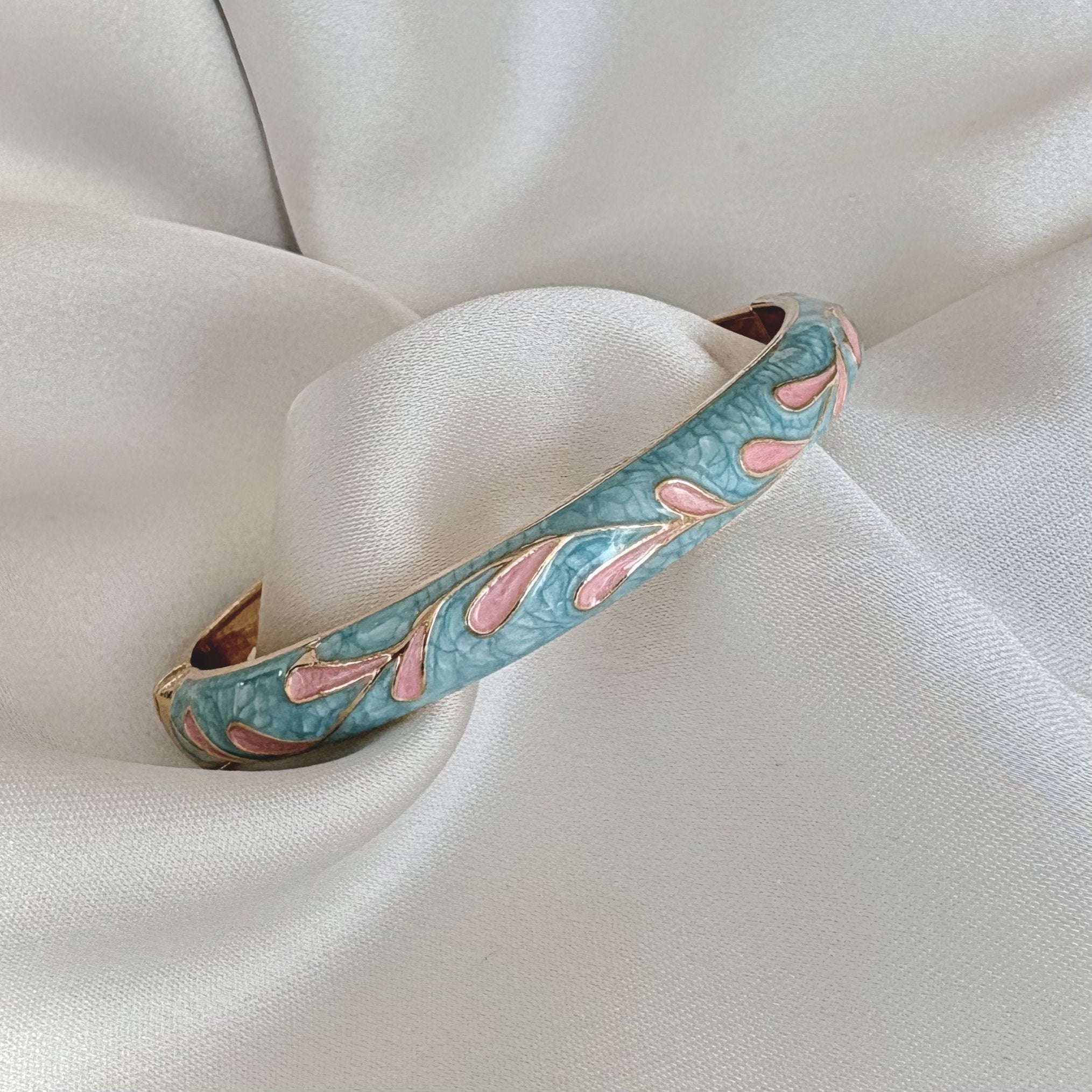 Cloisonné Enamel Pastel Bangles - Meadow Swirl Gold Stacking Bracelets