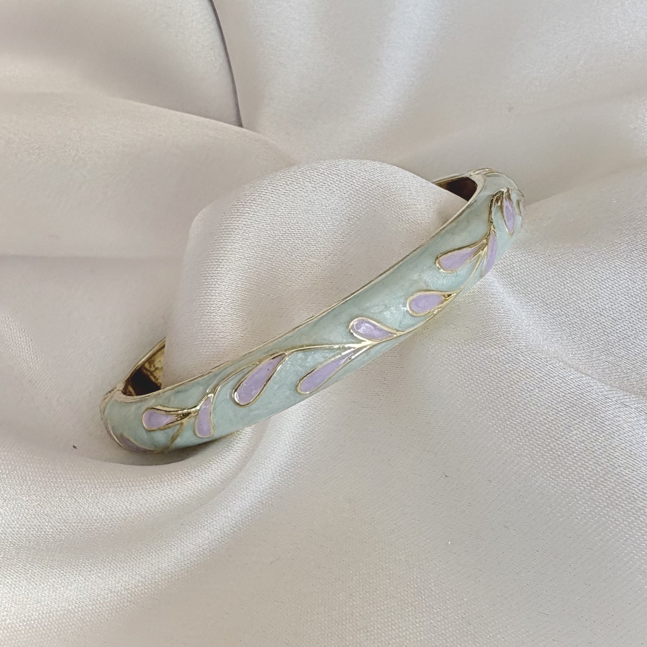 Cloisonné Enamel Pastel Bangles - Meadow Swirl Gold Stacking Bracelets