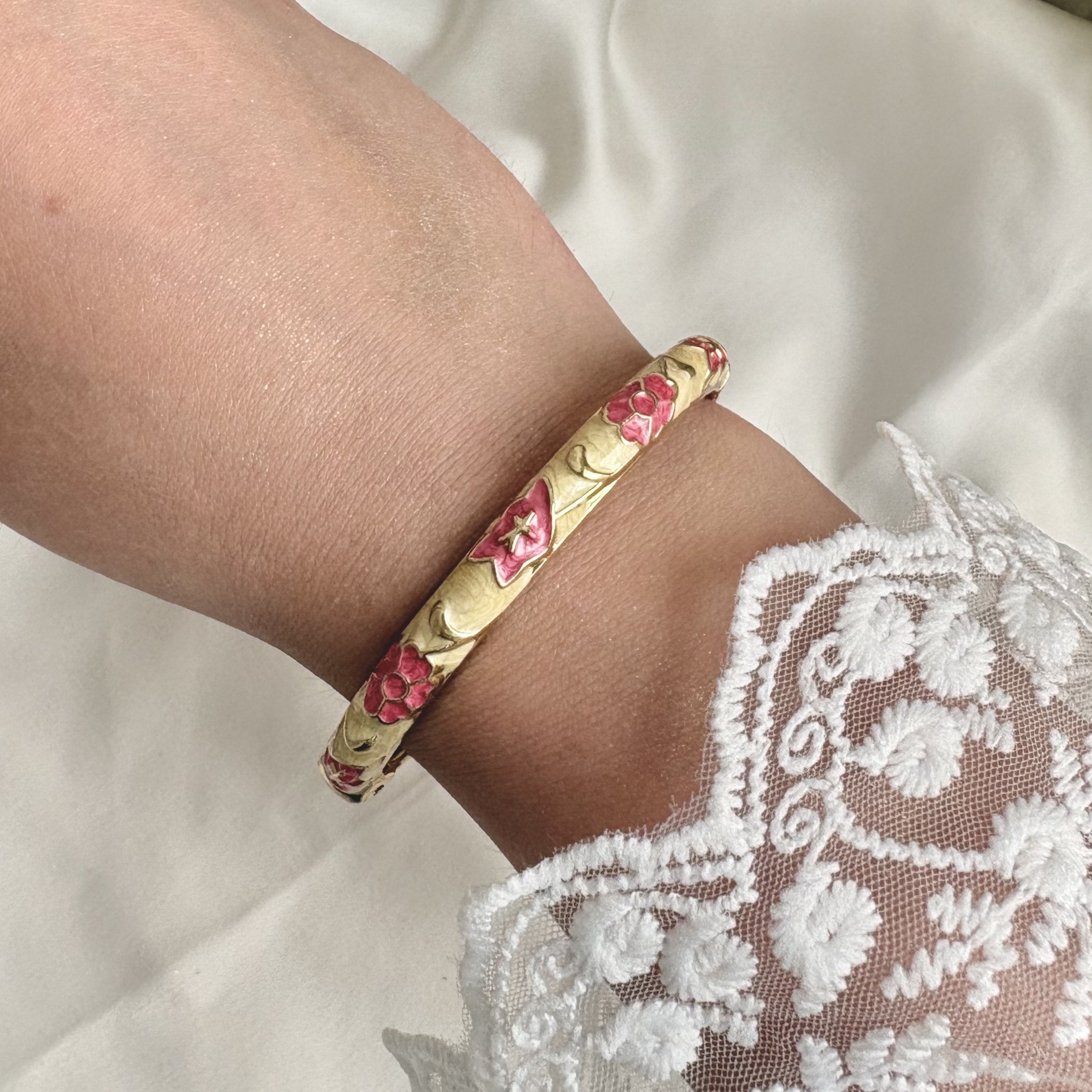 Cloisonné Enamel Bangles - Maple Moonflower Gold Stacking Bracelets