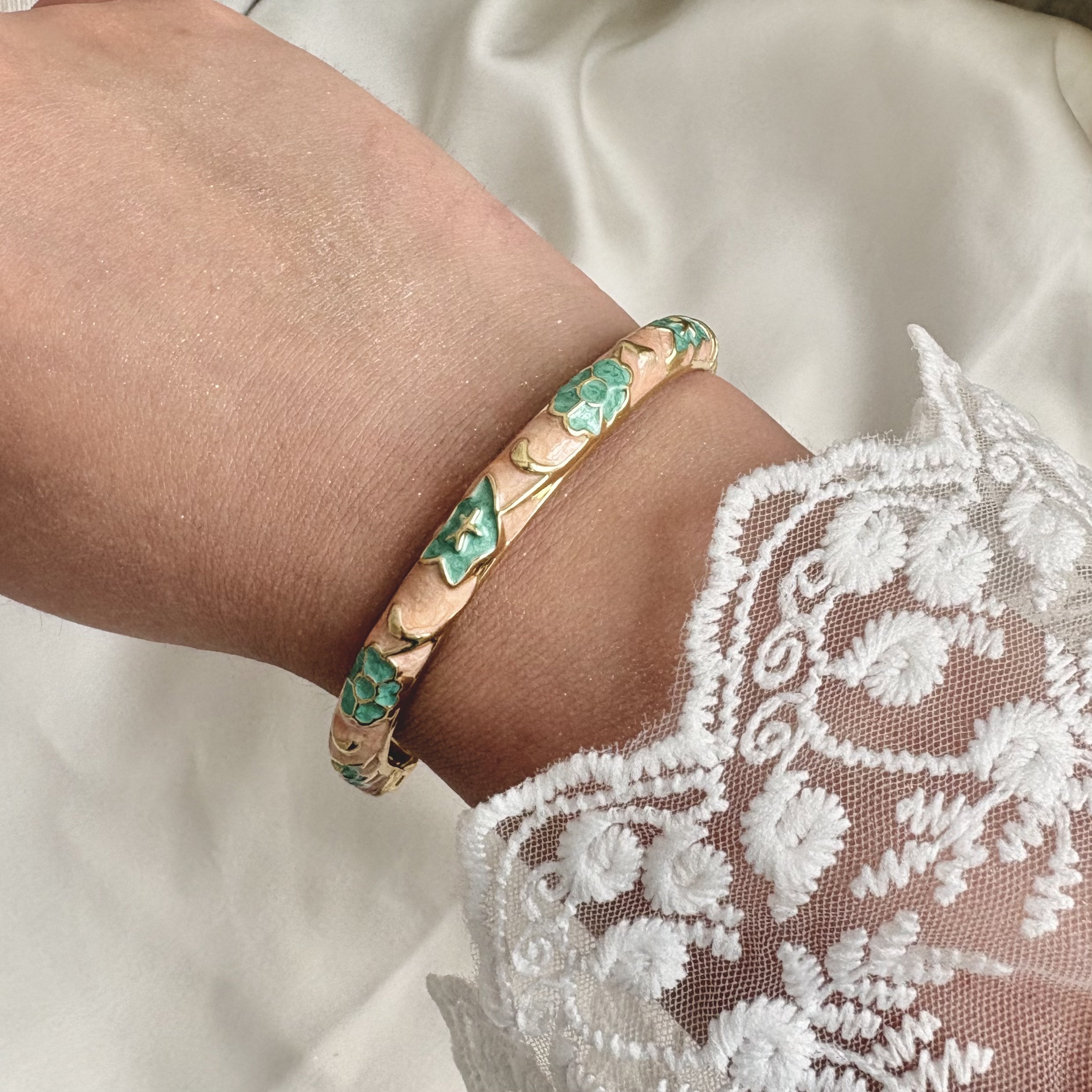 Cloisonné Enamel Bangles - Maple Moonflower Gold Stacking Bracelets
