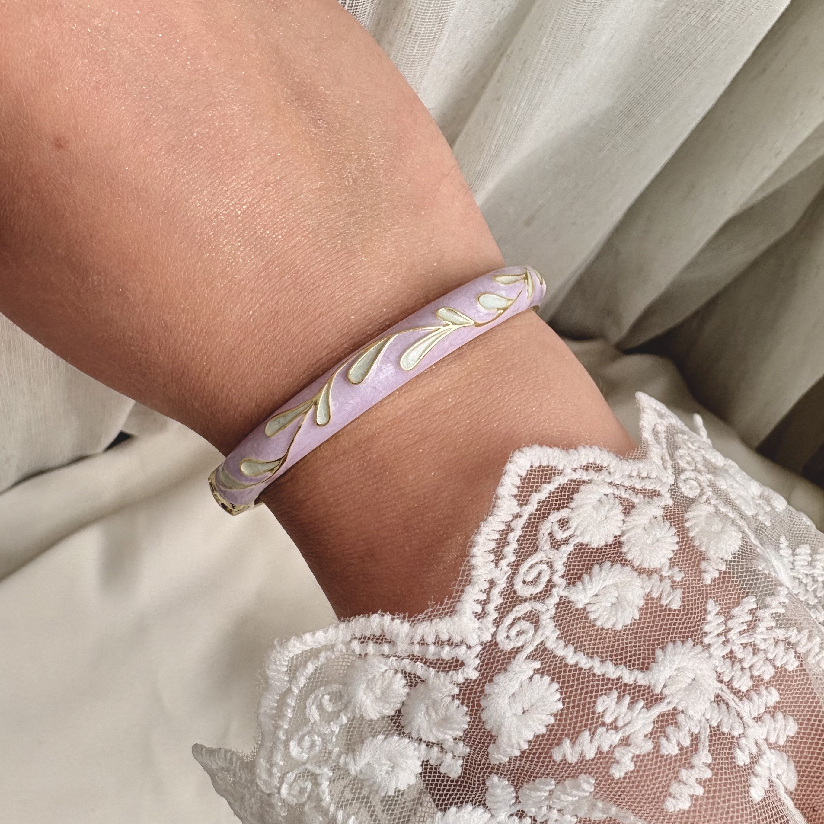 Cloisonné Enamel Pastel Bangles - Meadow Swirl Gold Stacking Bracelets