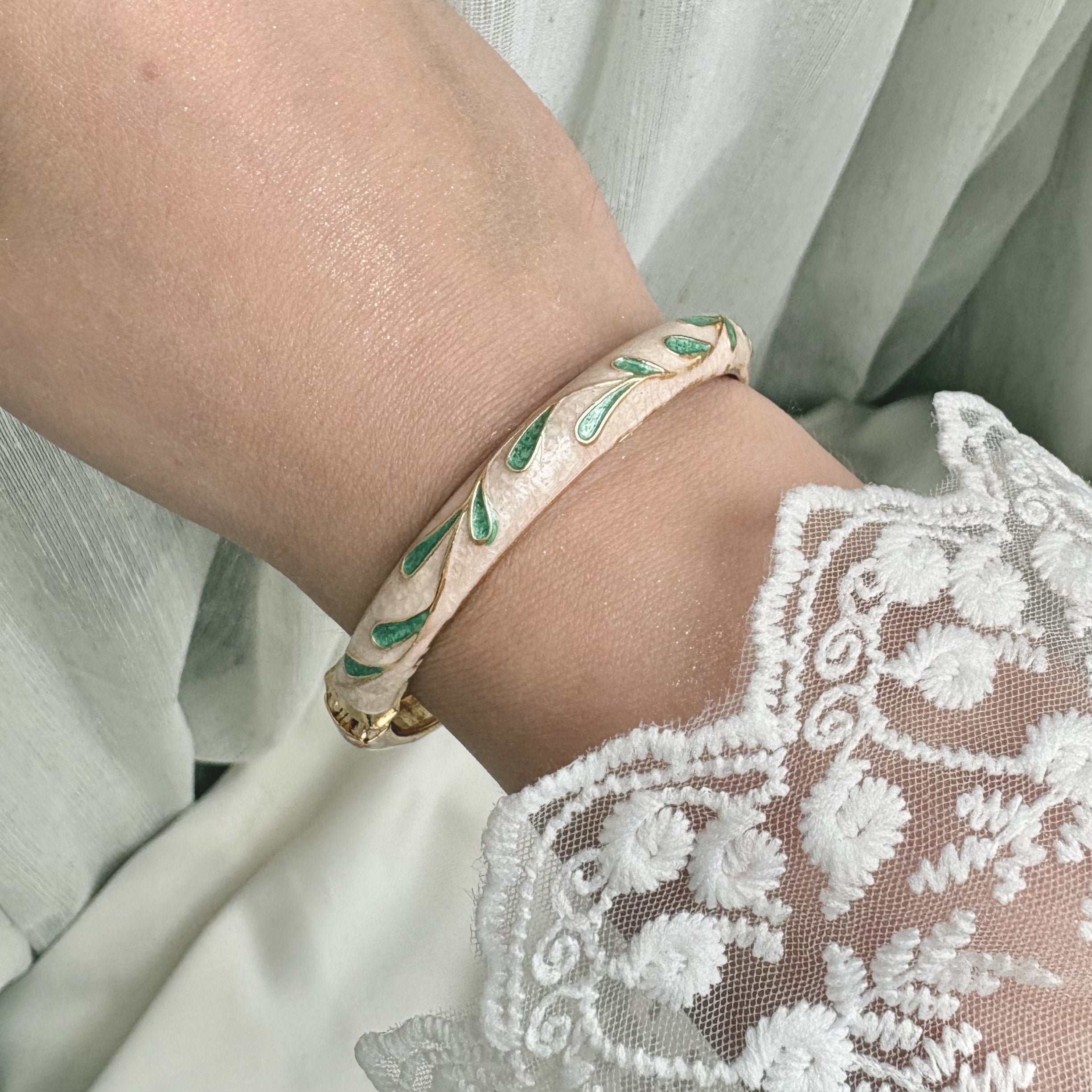 Cloisonné Enamel Pastel Bangles - Meadow Swirl Gold Stacking Bracelets