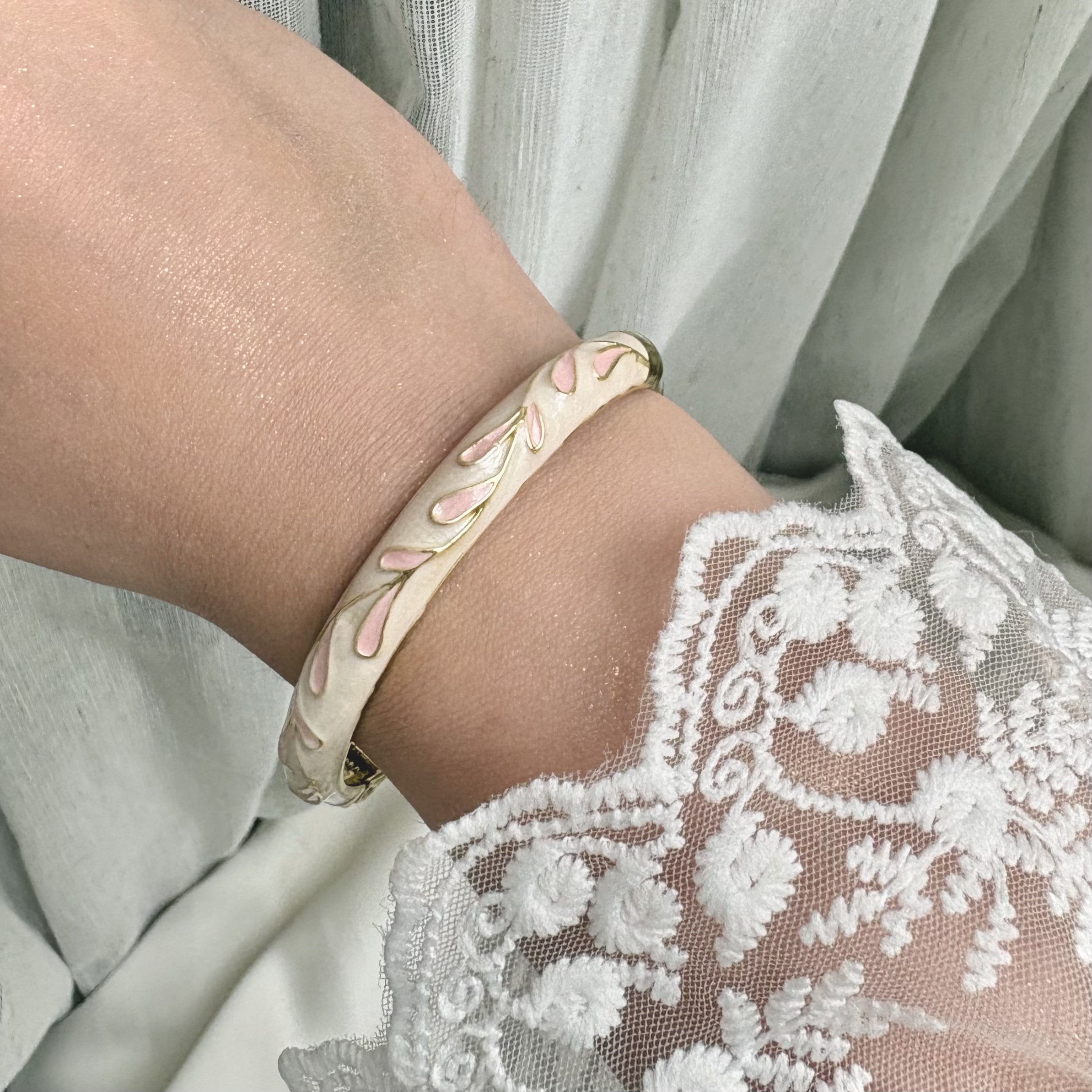 Cloisonné Enamel Pastel Bangles - Meadow Swirl Gold Stacking Bracelets