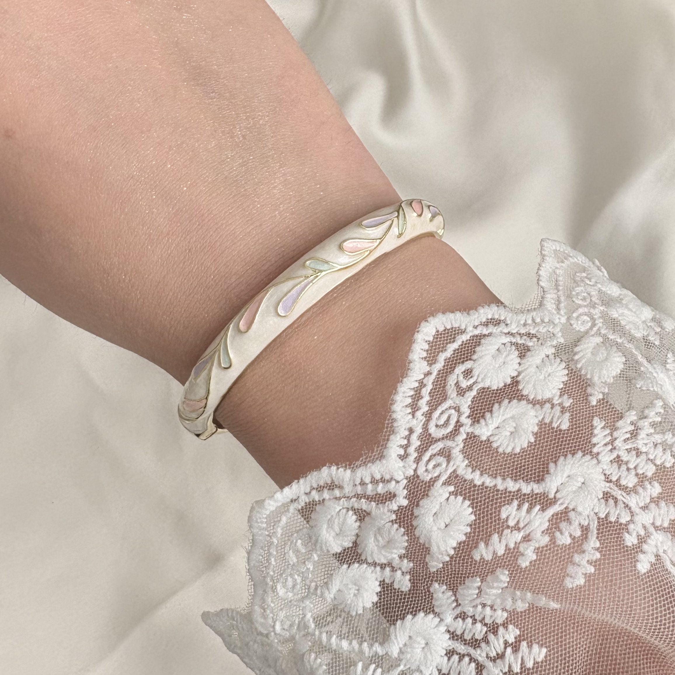 Cloisonné Enamel Pastel Bangles - Meadow Swirl Gold Stacking Bracelets