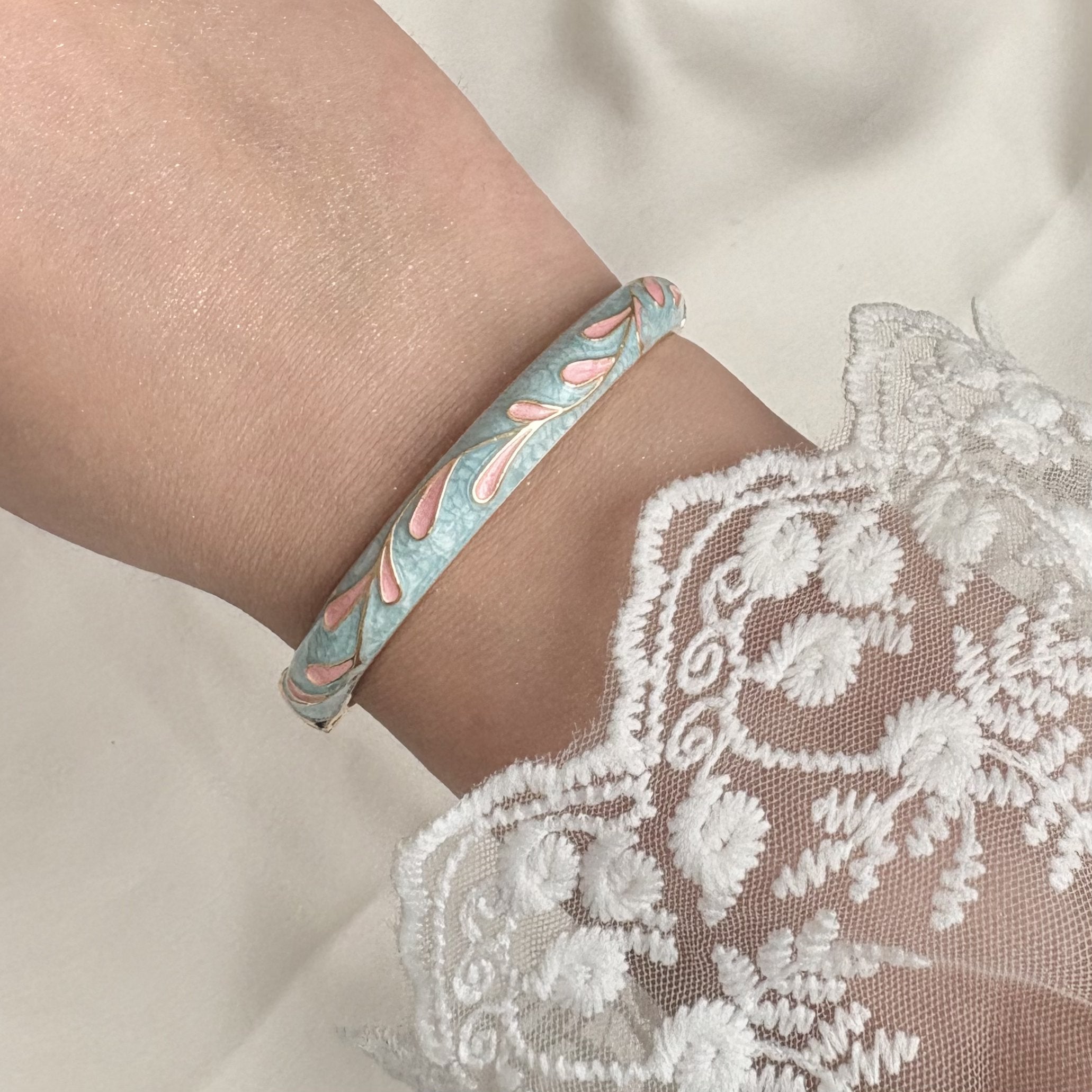 Cloisonné Enamel Pastel Bangles - Meadow Swirl Gold Stacking Bracelets