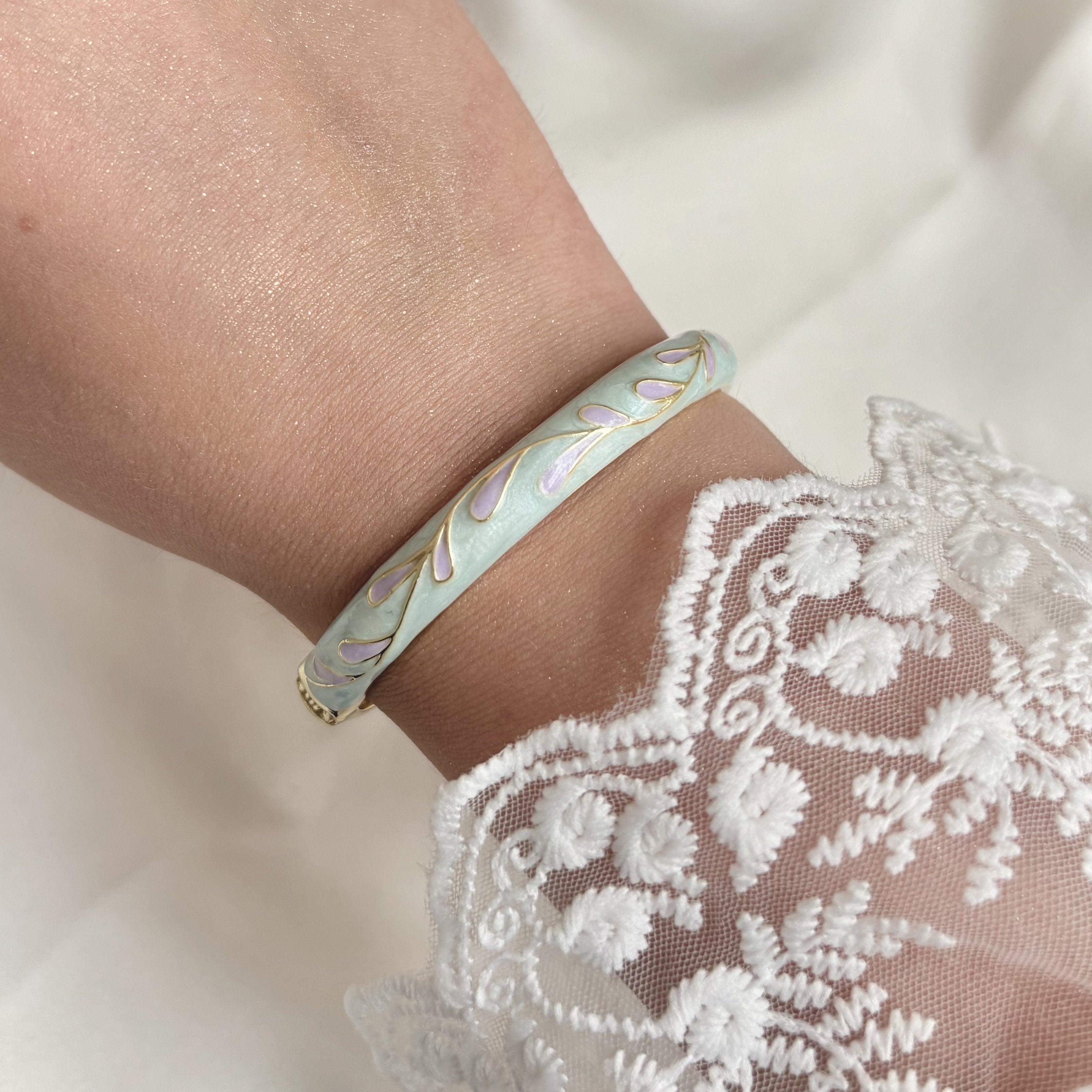 Cloisonné Enamel Pastel Bangles - Meadow Swirl Gold Stacking Bracelets