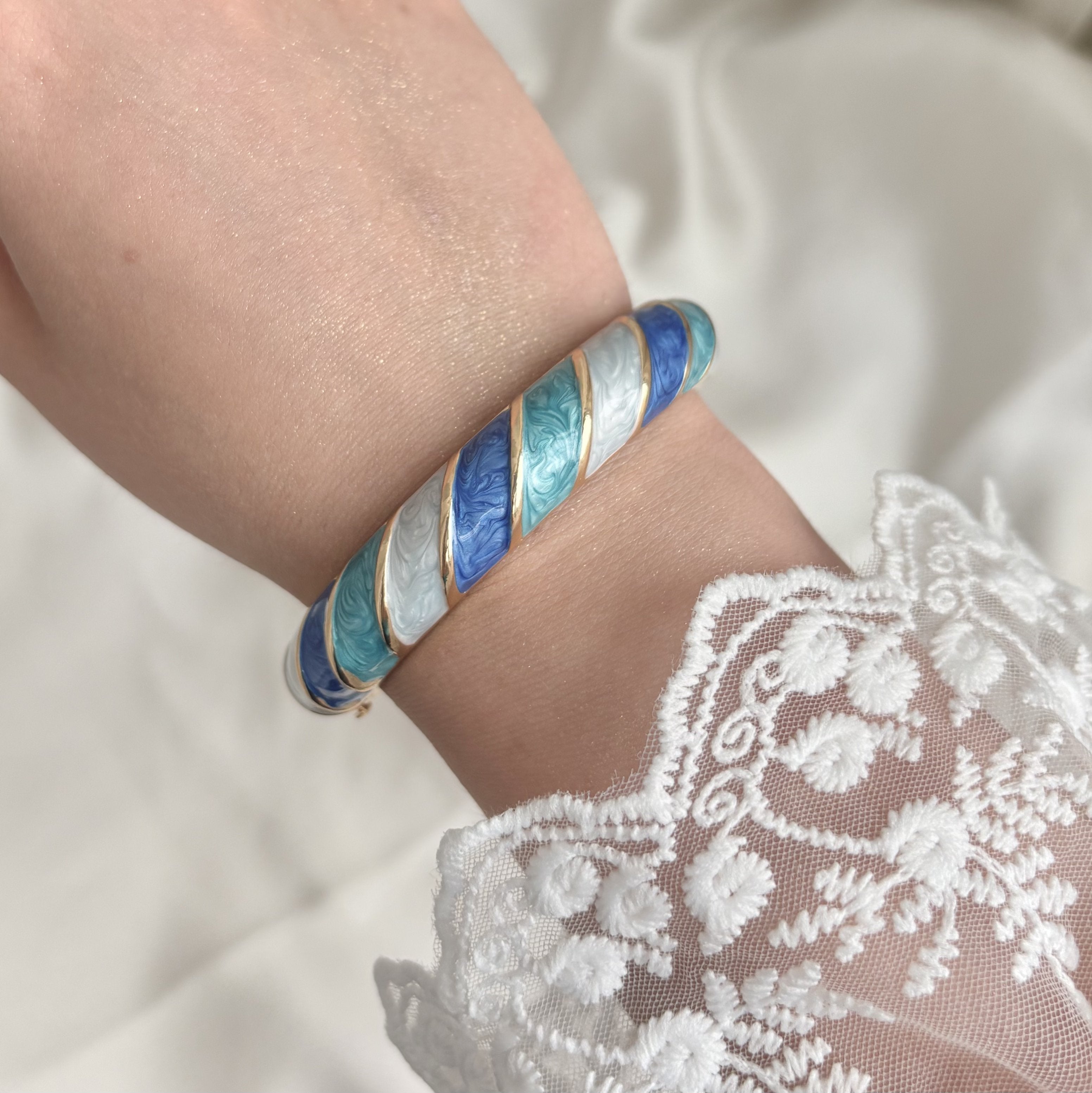Cloisonné Enamel Colourful Bangles - Candy Twirl Gold Stacking Bracelets