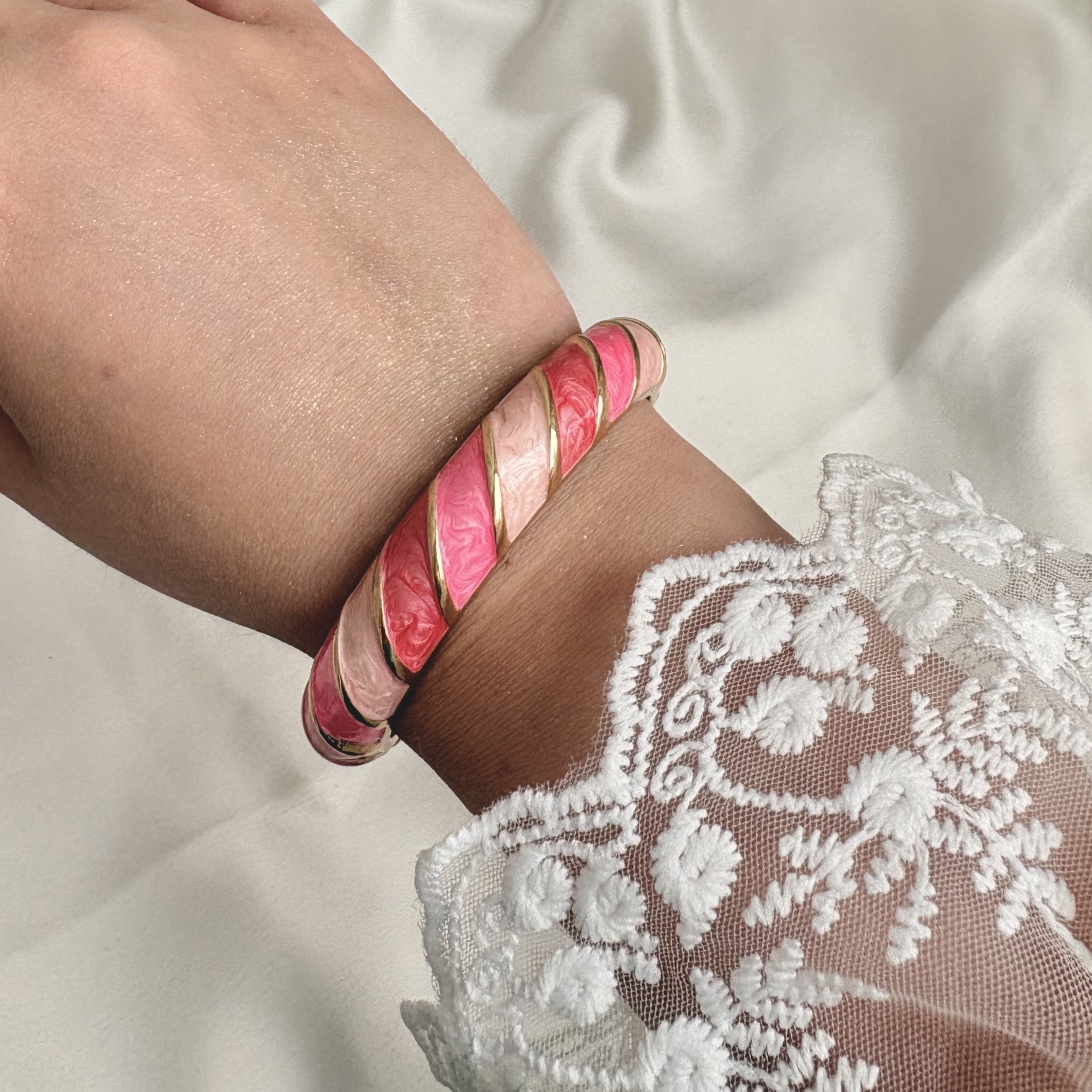 Cloisonné Enamel Colourful Bangles - Candy Twirl Gold Stacking Bracelets