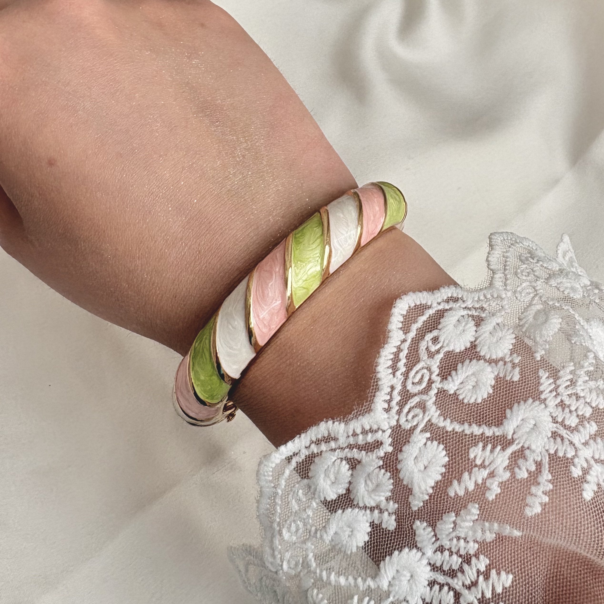 Cloisonné Enamel Colourful Bangles - Candy Twirl Gold Stacking Bracelets