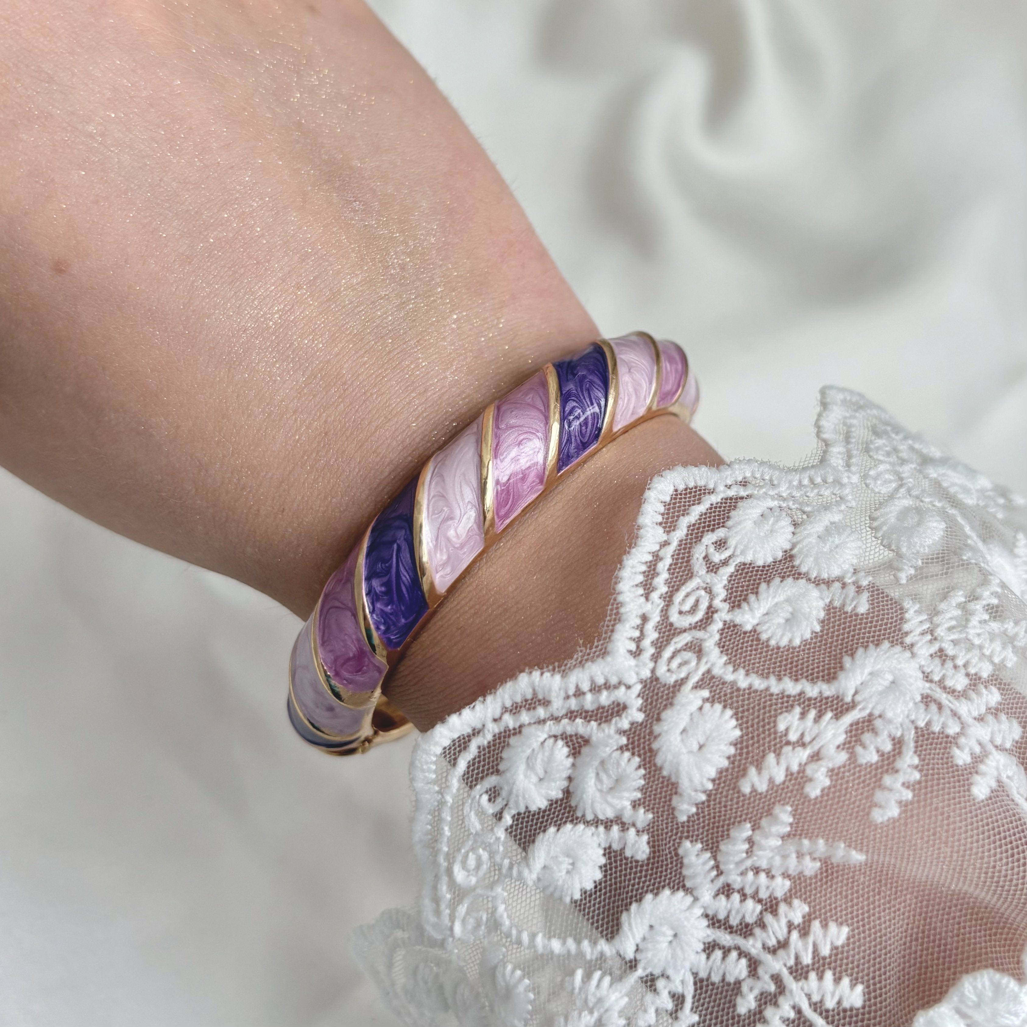 Cloisonné Enamel Colourful Bangles - Candy Twirl Gold Stacking Bracelets