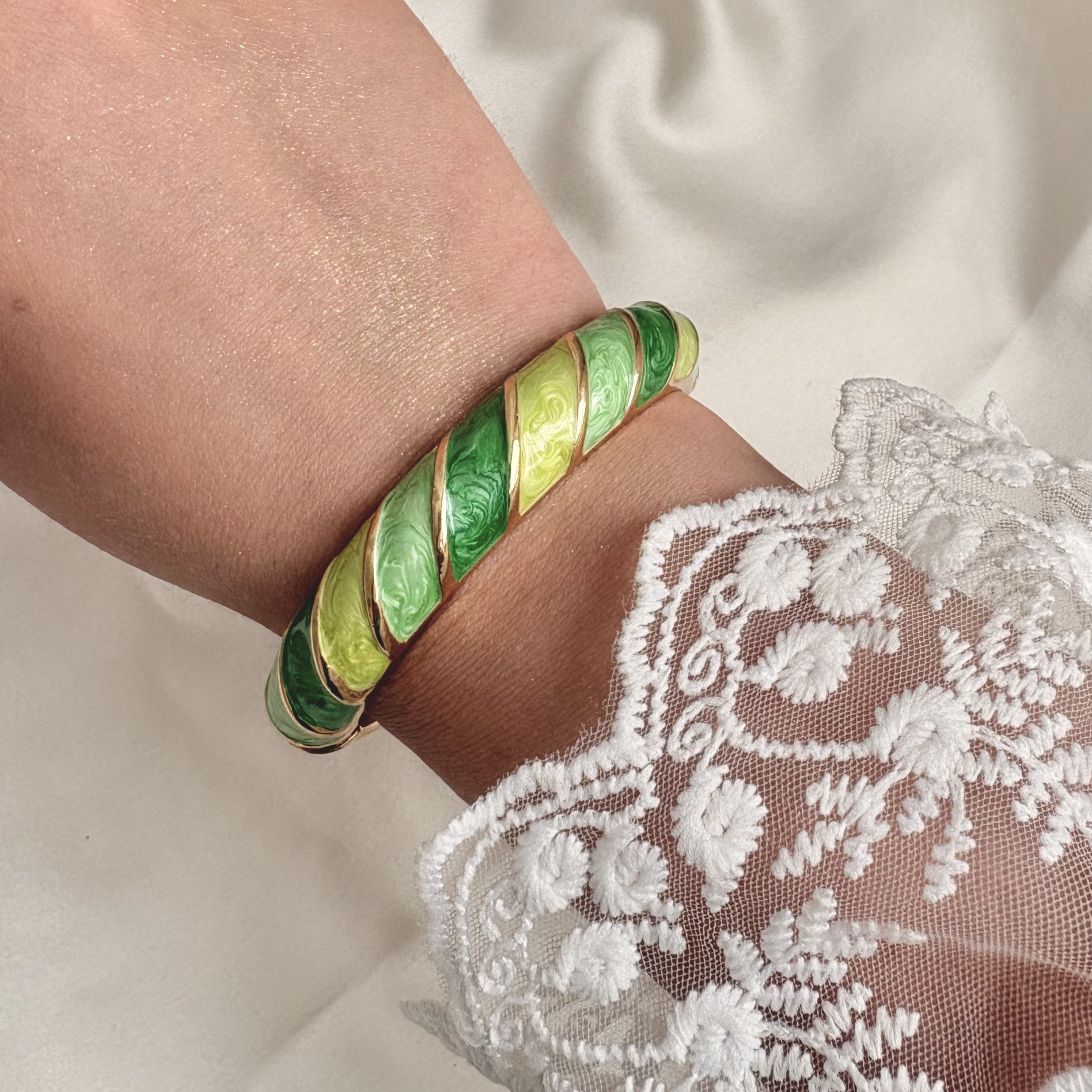 Cloisonné Enamel Colourful Bangles - Candy Twirl Gold Stacking Bracelets
