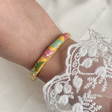 Cloisonné Enamel Bangles -Lotus Flower Gold Stacking Bracelets