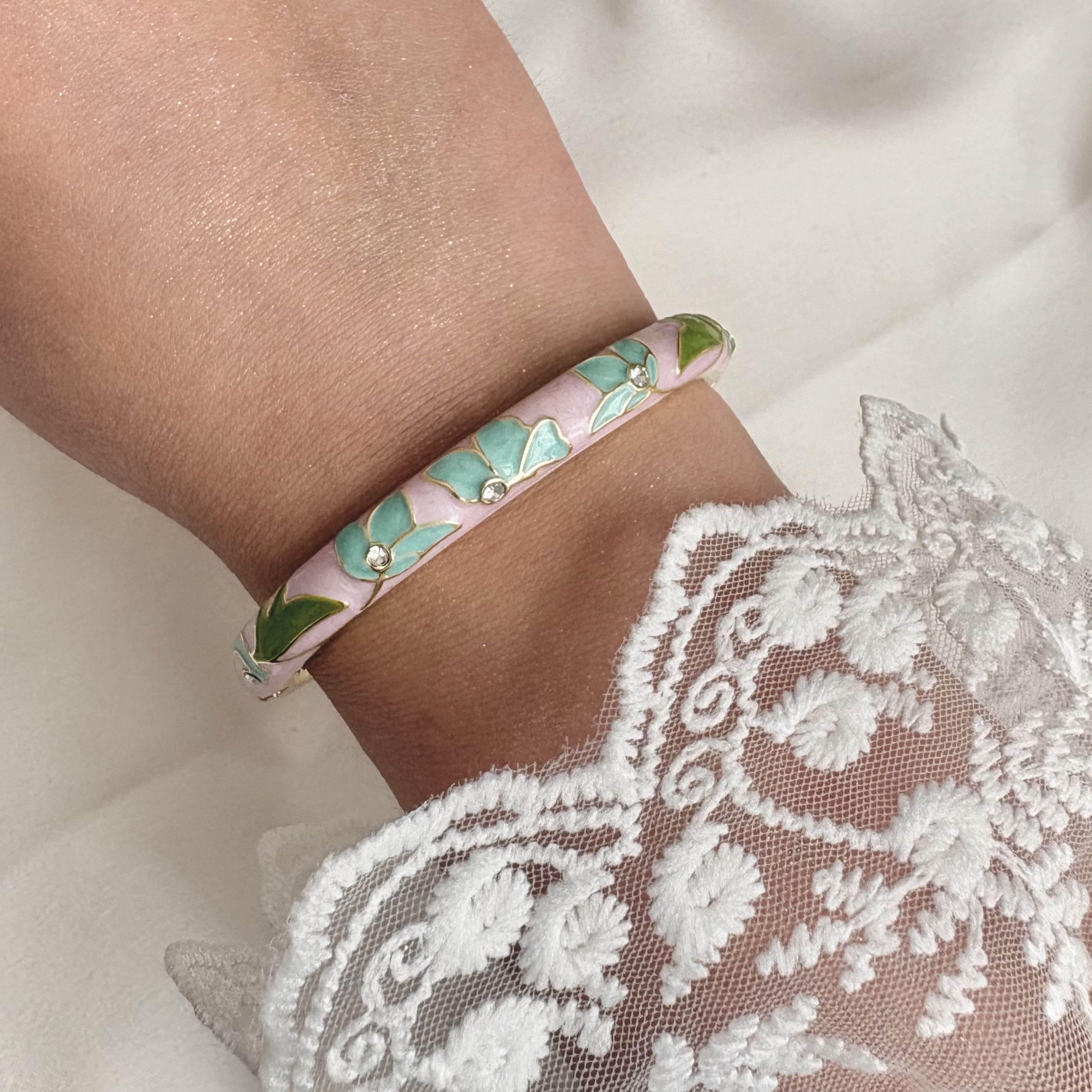 Cloisonné Enamel Bangles -Lotus Flower Gold Stacking Bracelets