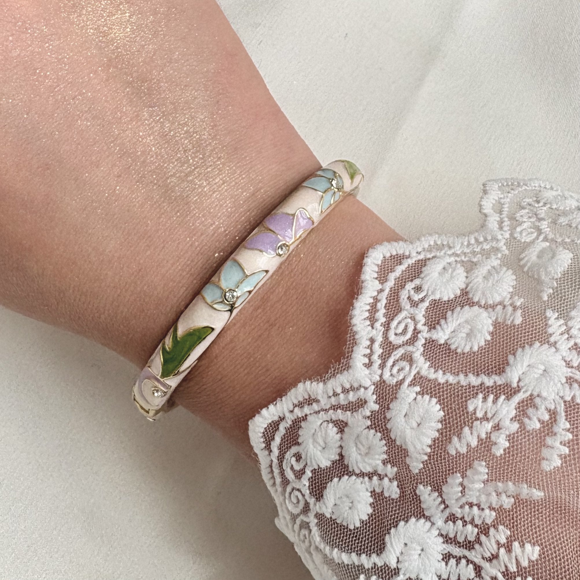 Cloisonné Enamel Bangles -Lotus Flower Gold Stacking Bracelets