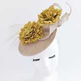 Caramel beige flower fascinator disc saucer hat