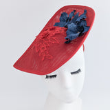 Red and navy large teardrop flower fascinator hat