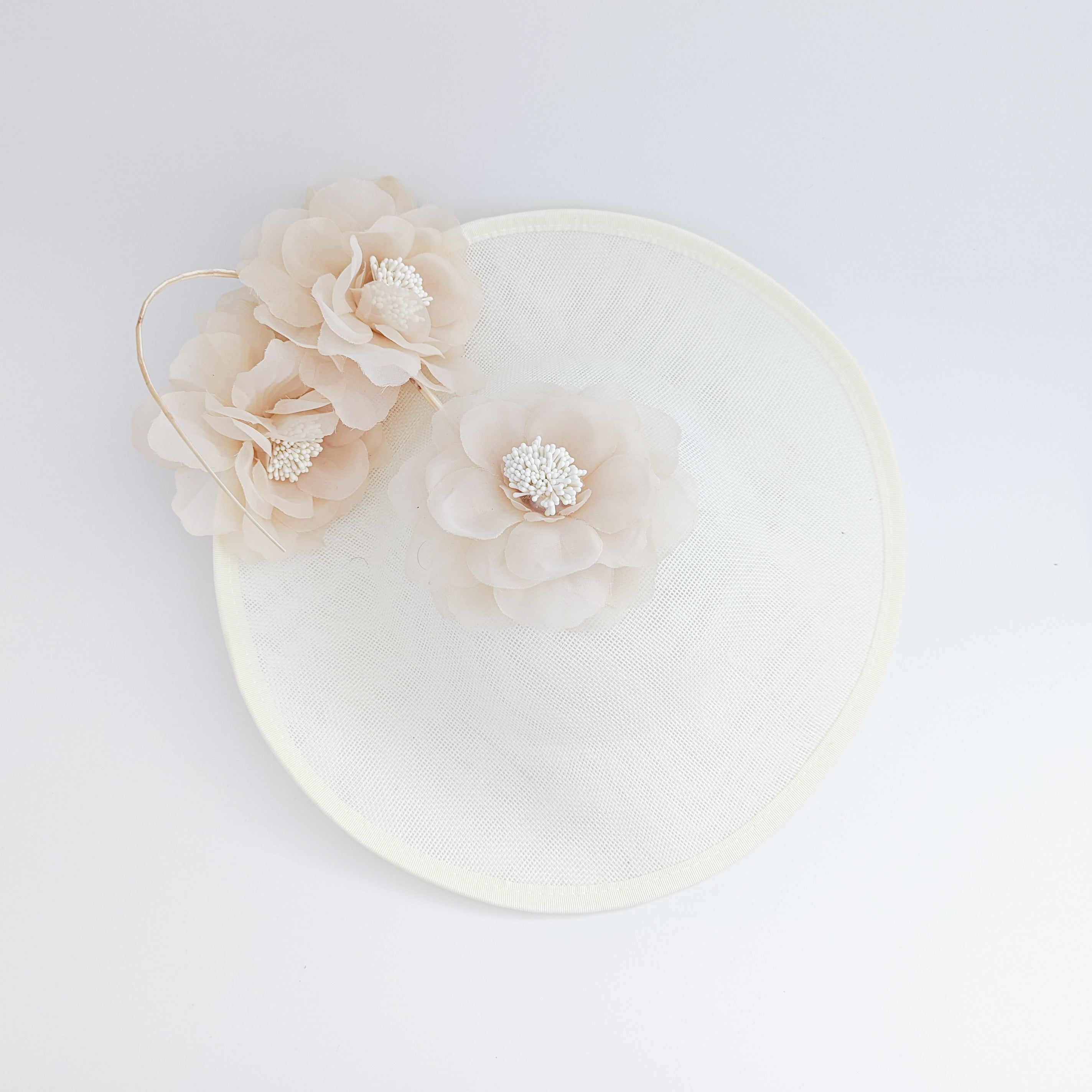 Cream large flower saucer disc fascinator hat