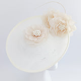 Cream large flower saucer disc fascinator hat