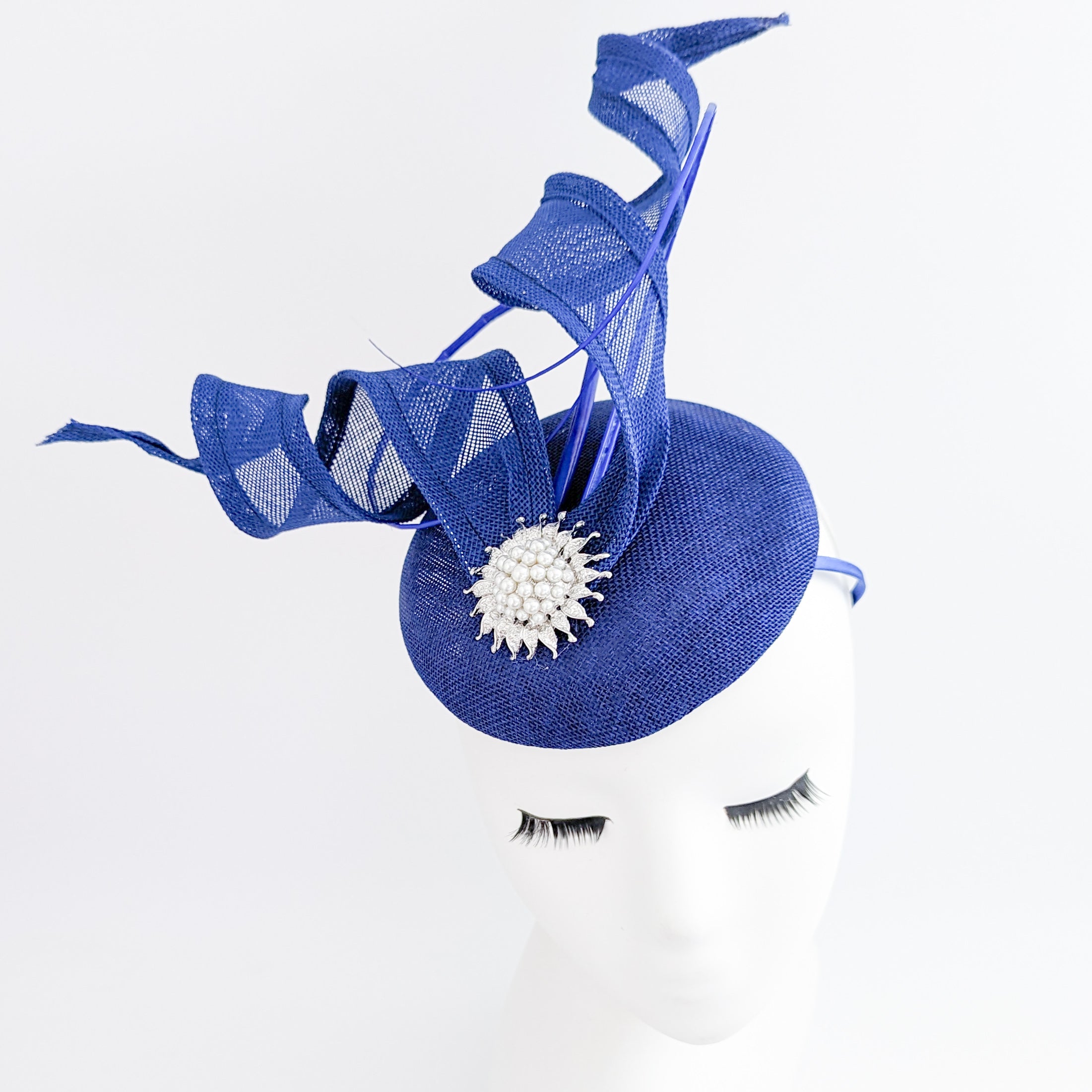 Royal cobalt blue pearl fascinator hat