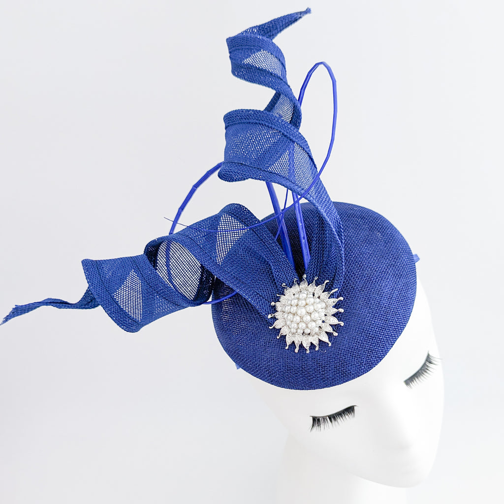 Royal blue pearl fascinator hat House of Hats