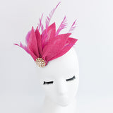 Fuchsia pink feather petal fan fascinator hat