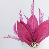 Fuchsia pink feather petal fan fascinator hat