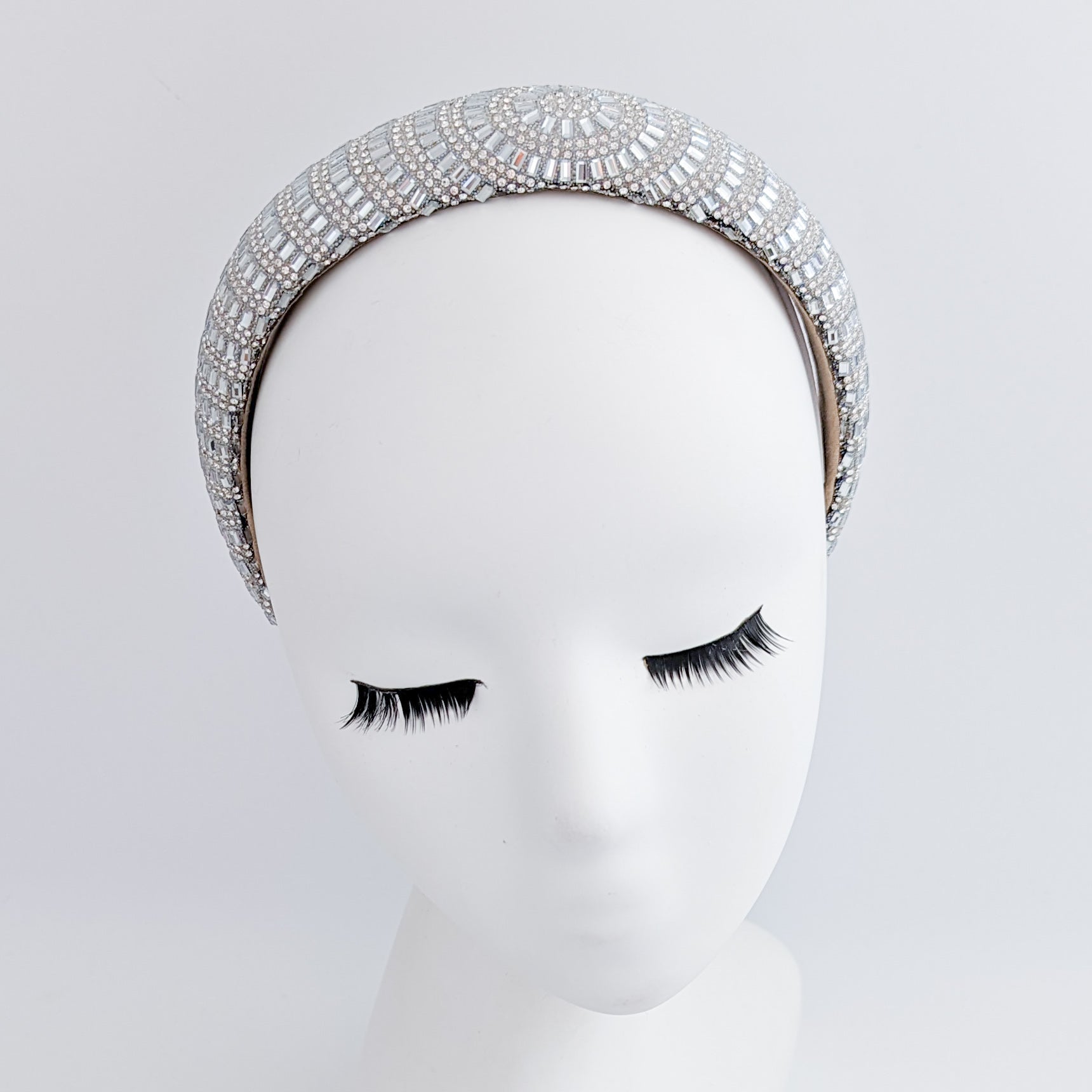 Silver crystal beaded padded headband fascinator