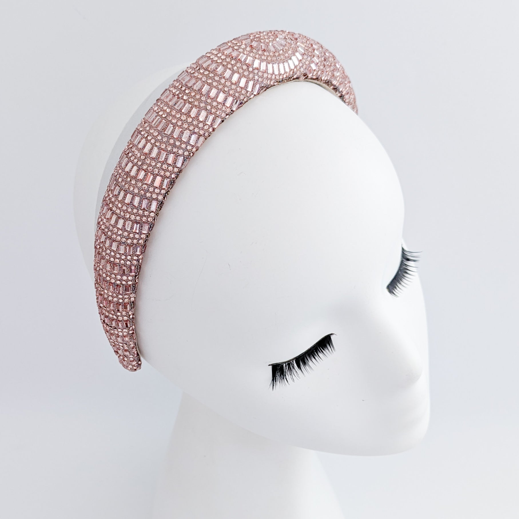 Rose gold crystal beaded padded headband fascinator