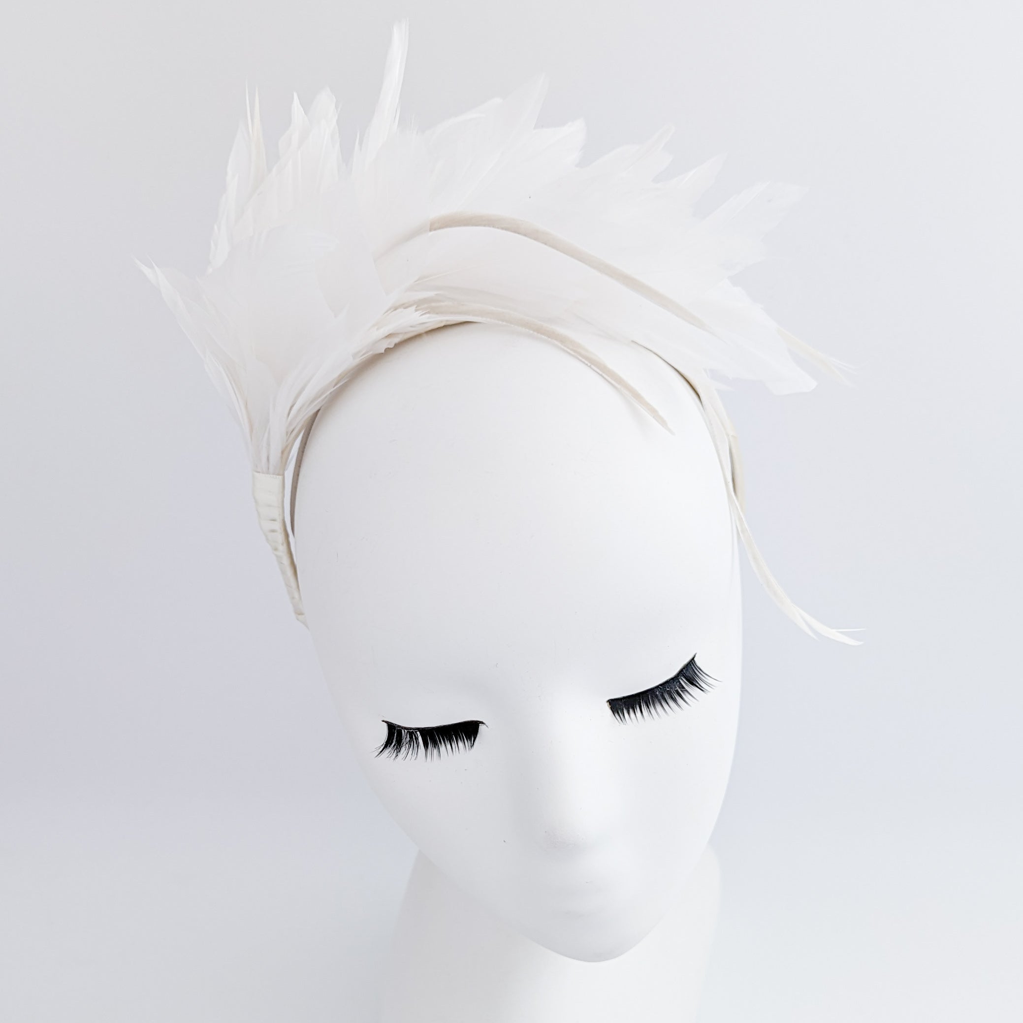 Off White feather satin headband fascinator