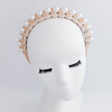 Nude peach large pearl ruched velvet headband fascinator