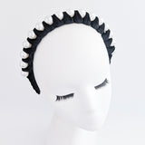 Black large pearl ruched velvet headband fascinator